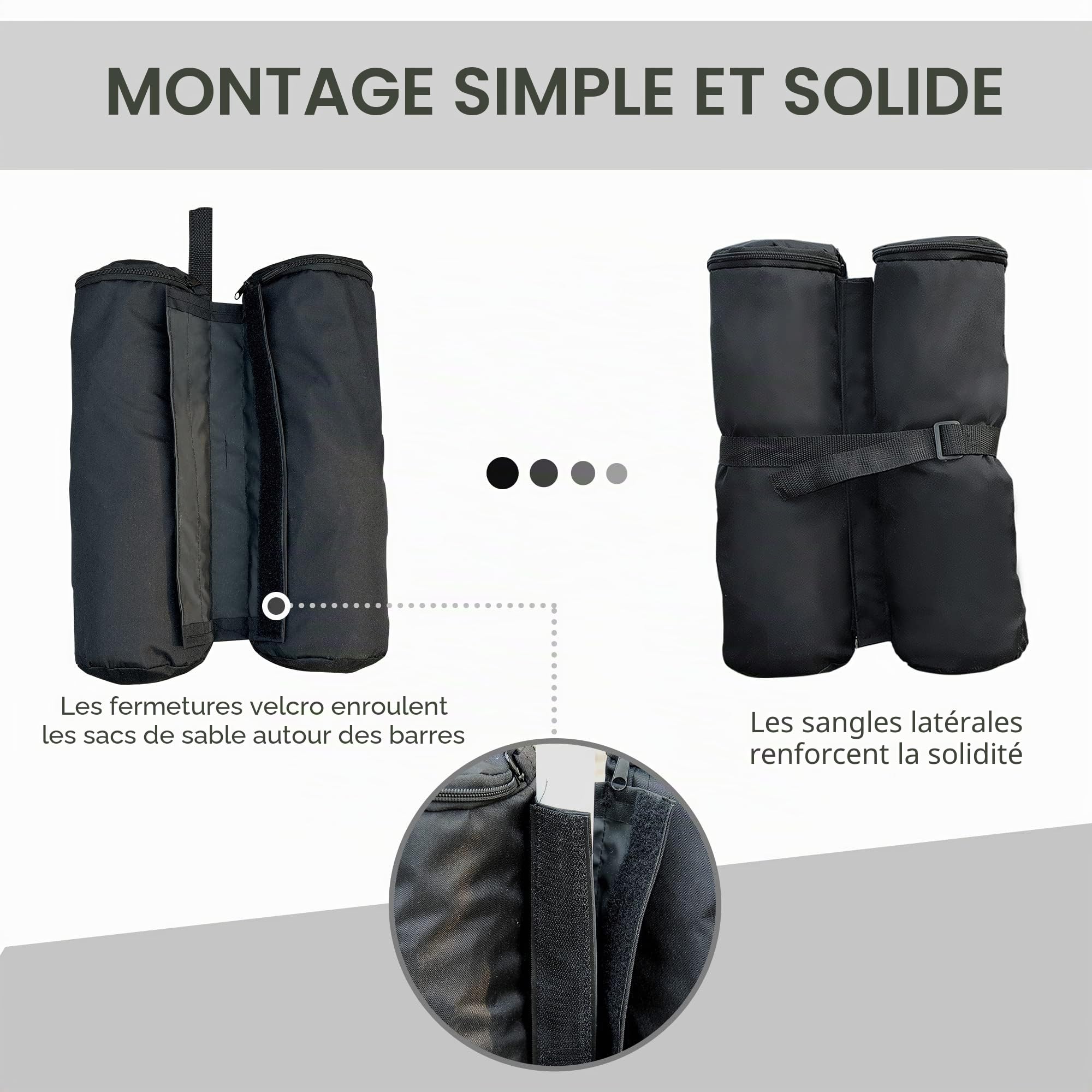 Outsunny Lot 4 Sacs de lestage de Fixation pour tonnelle Parasol pavillon, Poids de lestage de pavillon, Volume Max. 15 kg, Noir