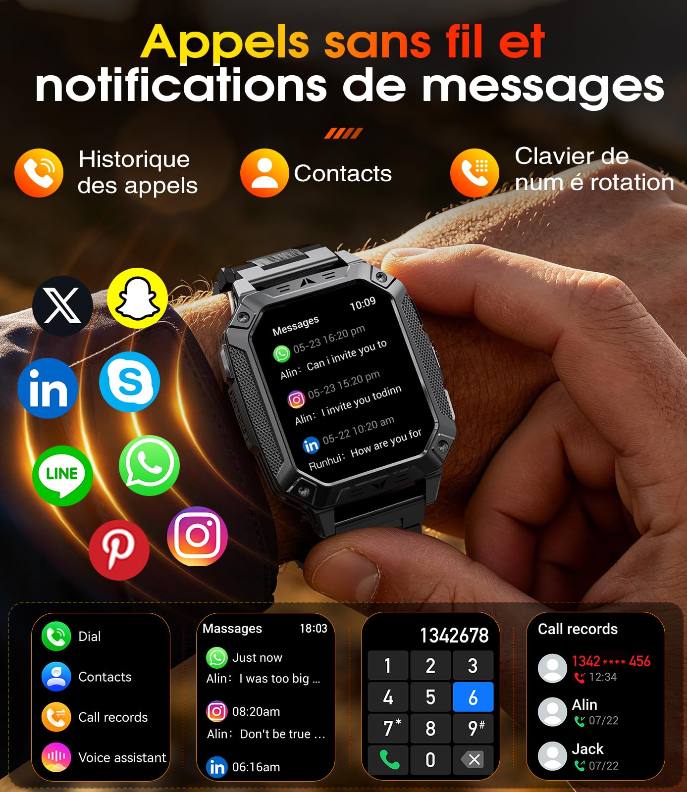 Montre Connectée Homme 1400mAh, 2.01'' Smartwatch avec LED Lampe, 110+ Modes Sportifs, Étanchéité IP68, Appels Bluetooth Smartwatch Militaire, Surveillance Cardiaque 24H,Sommeil, SpO2, Android/iOS