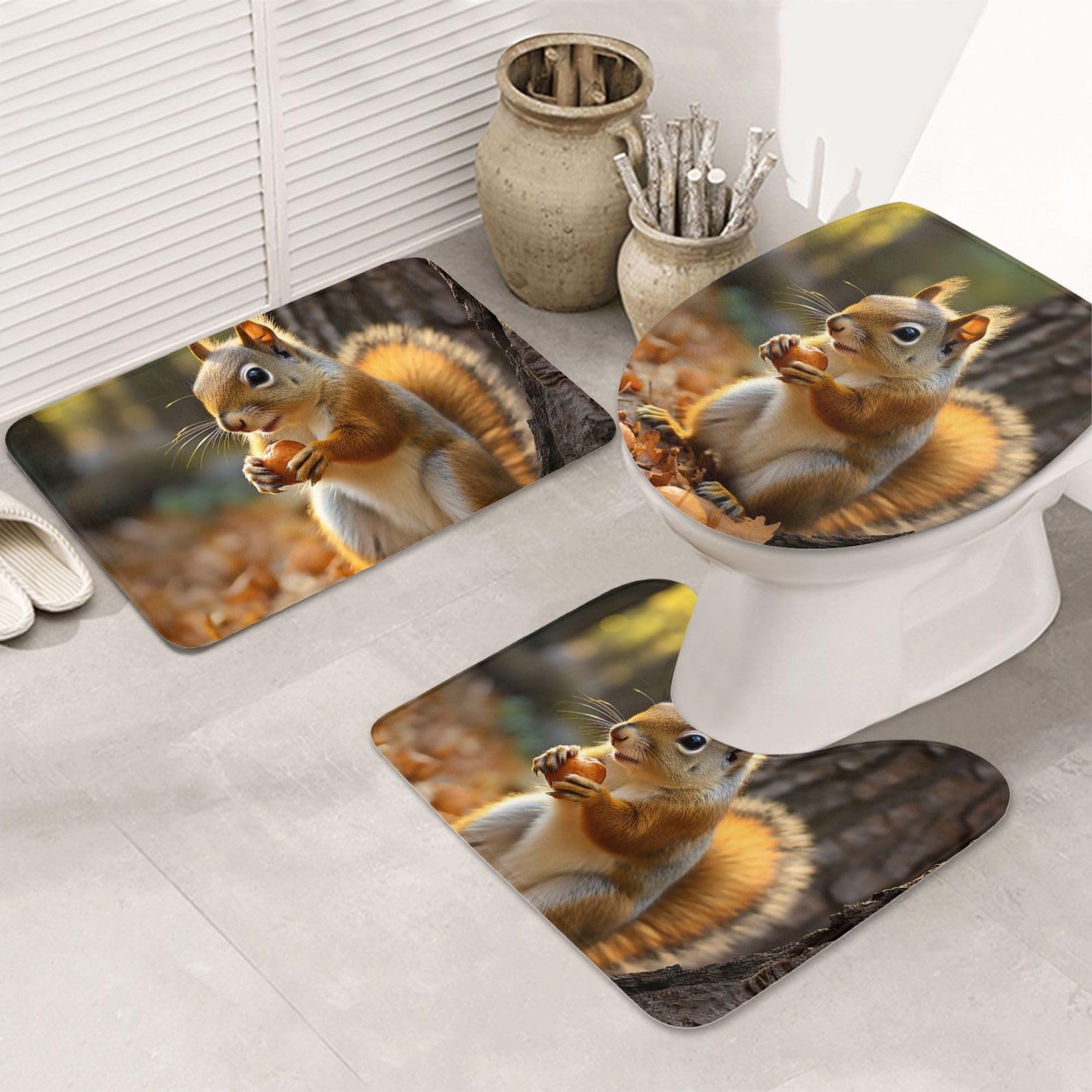 Tapis de salle de bain écureuil lot de 3 ultra absorbant et lavable
