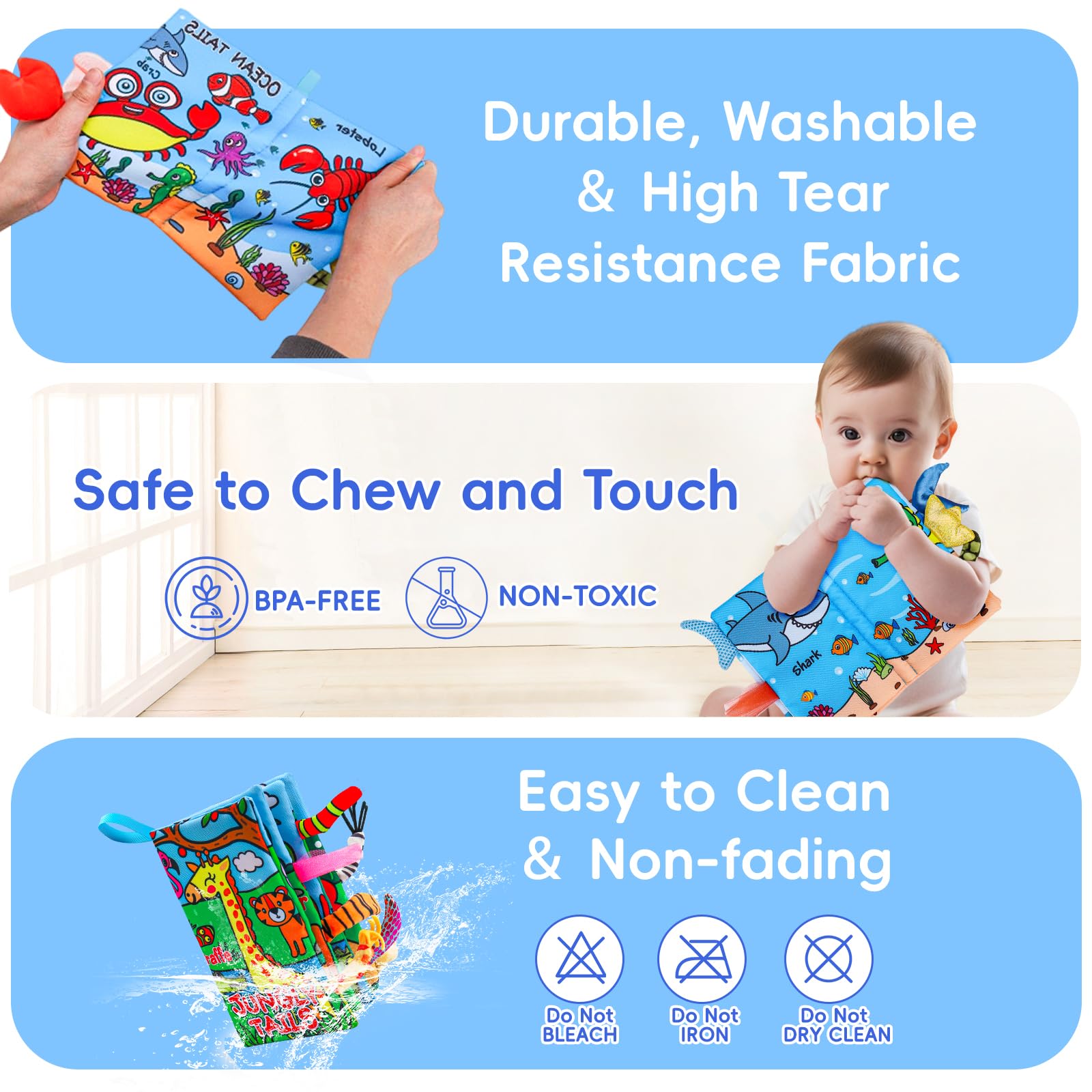 Pack De 2 Libros De Tela Para Bebés 0-6 Meses | Sonidos Y Texturas | Colgante Para Cochecito | Regalo De Estimulación Temprana
