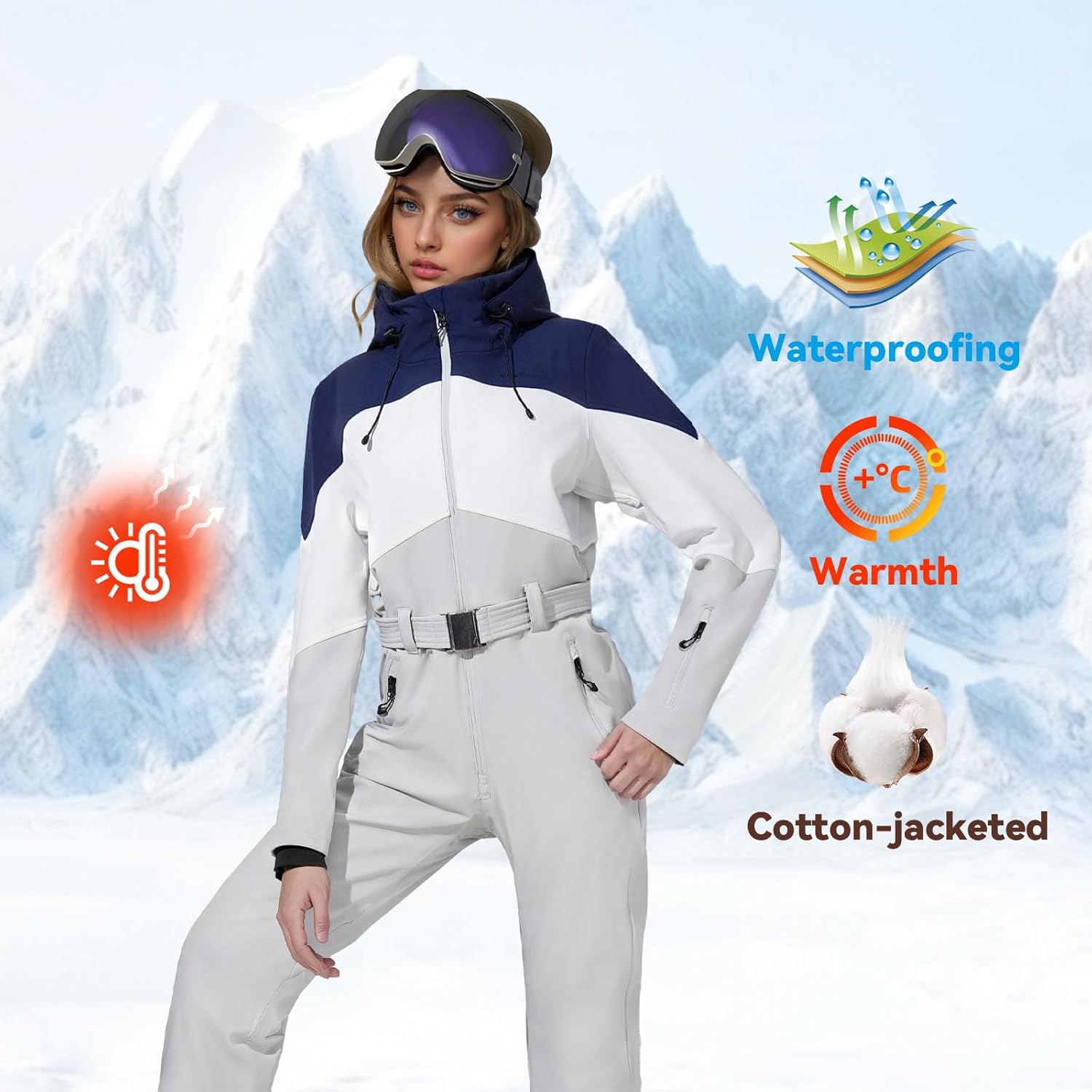 Ski Suit Womens Snow Suits One Piece, Winter Waterproof Windproof Cute Snow Outfits, Underarm Vent Snowsuit for Snowboarding - Image 4