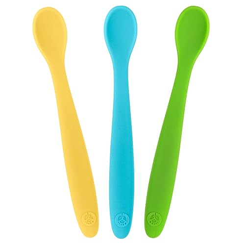 Miniatura 10 de WeeSprout Cucharas de silicona para bebé, cucharas de alimentación para bebés de primera etapa con punta suave, utensilios flexibles para bebés para