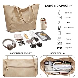 Amazon.com: KKXIU Large Tote Bag for Women with Zipper Work