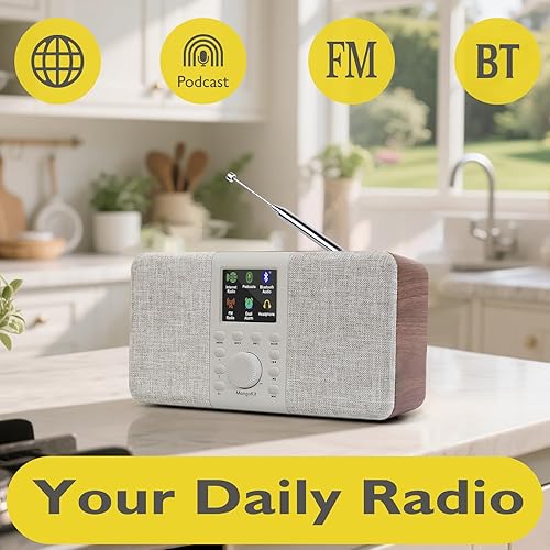 Miniatura 2 de SR20 Radio estéreo inteligente por Internet con WiFi, reproductor de podcasts, altavoz Bluetooth, radio FM portátil, radio alimentada por red y
