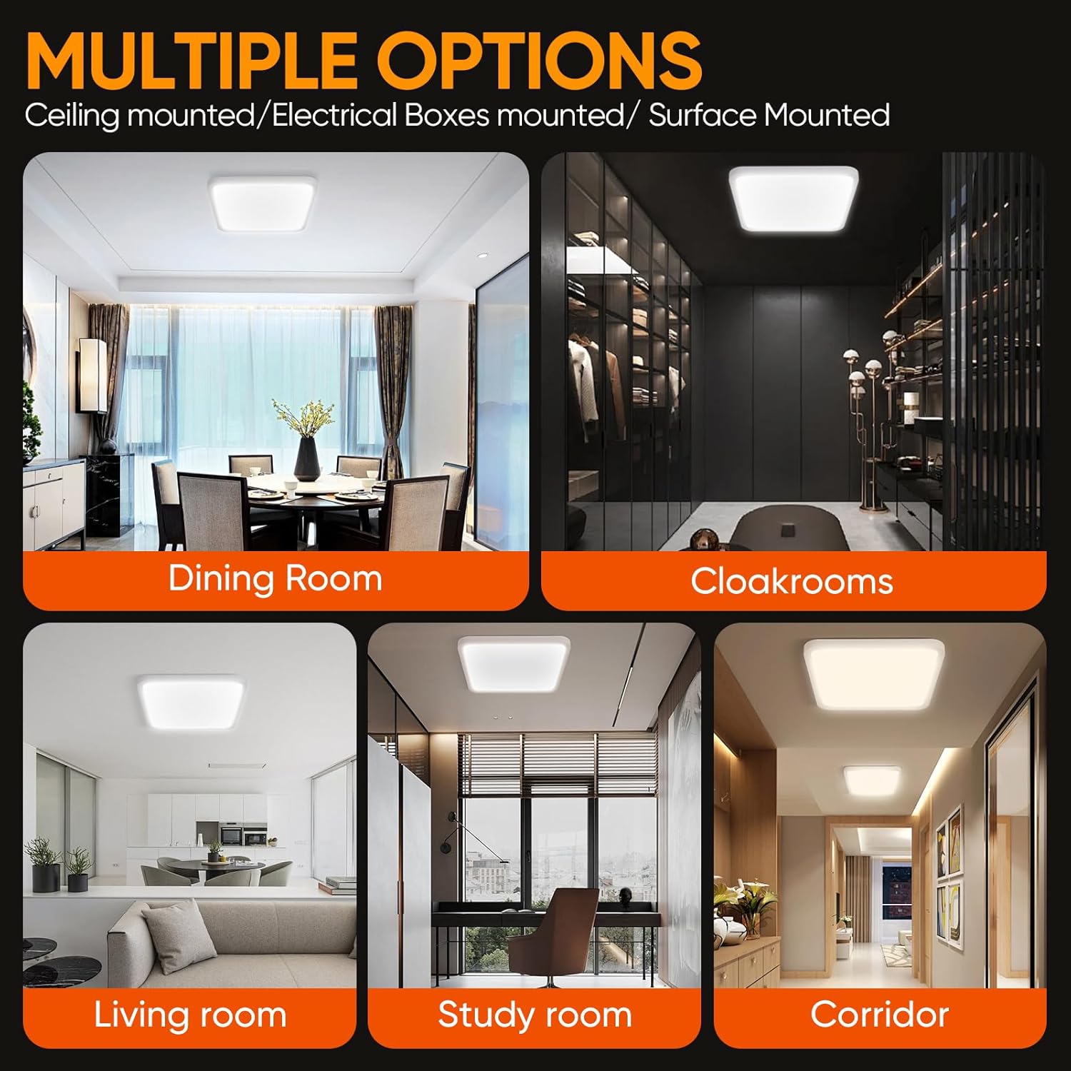 16 Inch Square Flush Mount LED Ceiling Light Fixture, 40W Surface Mounted Flat Panel Light Fixture Ultra Slim for Kitchen Bedroom Hallway, 3 Color Selectable 3000k/4000k/6500k