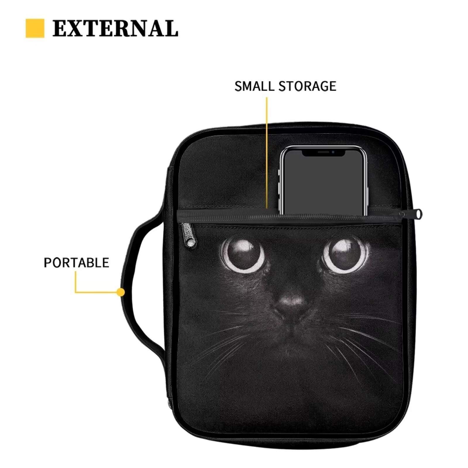 ZIATUBLES Black Cat Pattern Church Bible Covers with Pockets Portable Bible Bags with Handle for Women Men Book Carrying Pack Bible Holder Bags for Christian Prayer Bible Study - Image 3