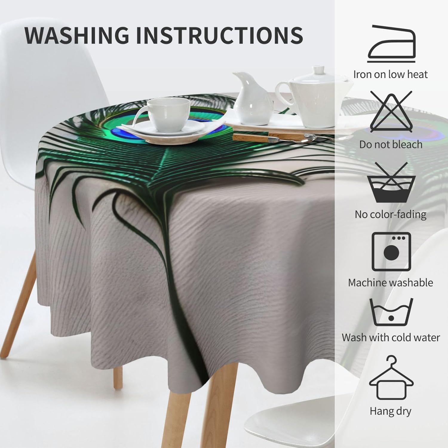 Peacock Feather Print Wrinkle Free Dining Table Cover for Birthday Party Farmhouse Tablecloths Up to 60 x 60 Inches