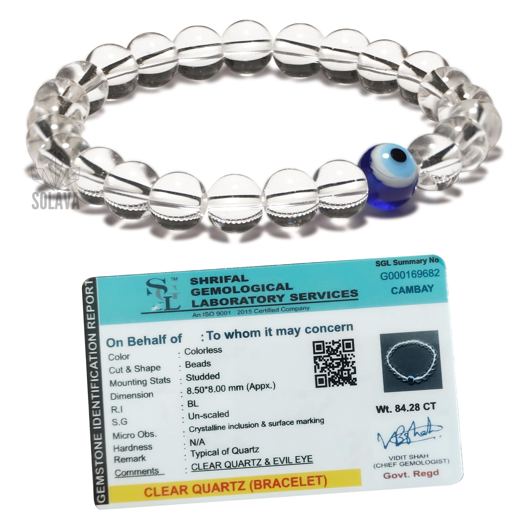 SOLAVA Original Clear Quartz Bracelet For Women And Men With Evil Eye And Lab Certificate-Natural Energised White Beads Bracelet, Evil Eye Bracelet For Protection, Anxiety, Stress- 8Mm Beads (B0CM1HVGGG) Amazon Price History, Amazon Price Tracker