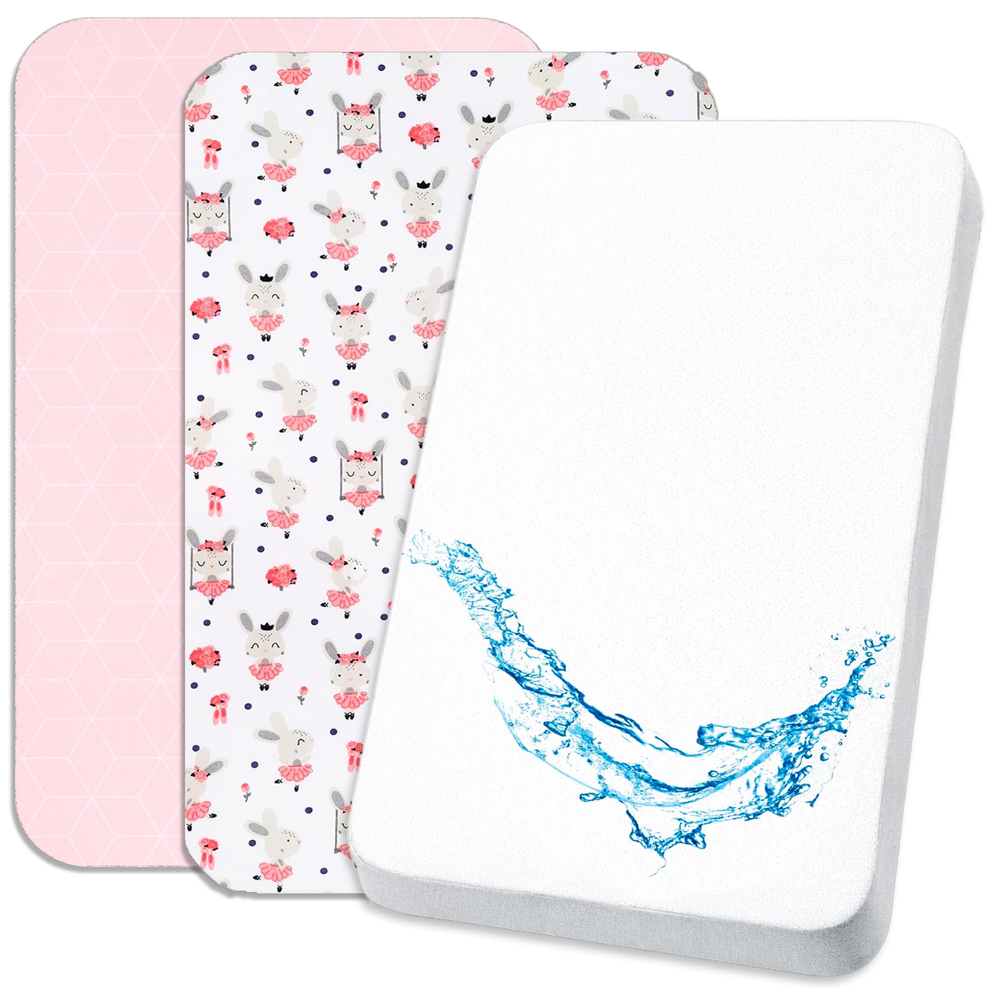 Lovely Hippo 2X Spannbettlaken 80x160 cm 100% Baumwolle + 1X Matratzenschoner 100% wasserdichtem Material - Set 3X - ÖKO-TEX Zertifikat (Tänzerin Rose, 80 x 160 cm)