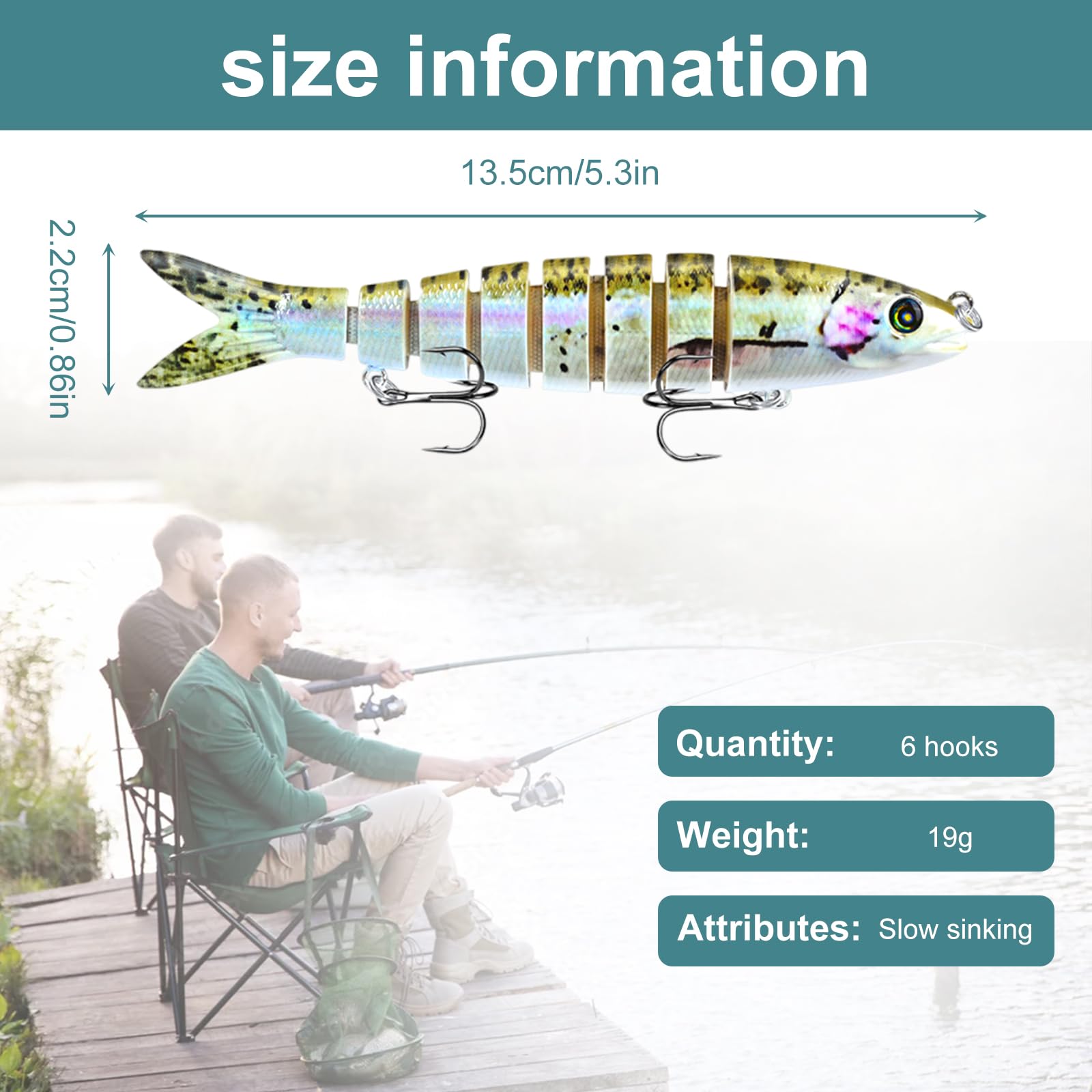 5 szt. Przynęty Wobbler na Szczupaka, Pstrąga, Okonia, Sandacza – Wielosegmentowa Pływająca Przynęta z Potrójnymi Haczykami 13,3 cm, Realistyczny Swimbait do Wody Słodkiej i Słonej z Pudełkiem