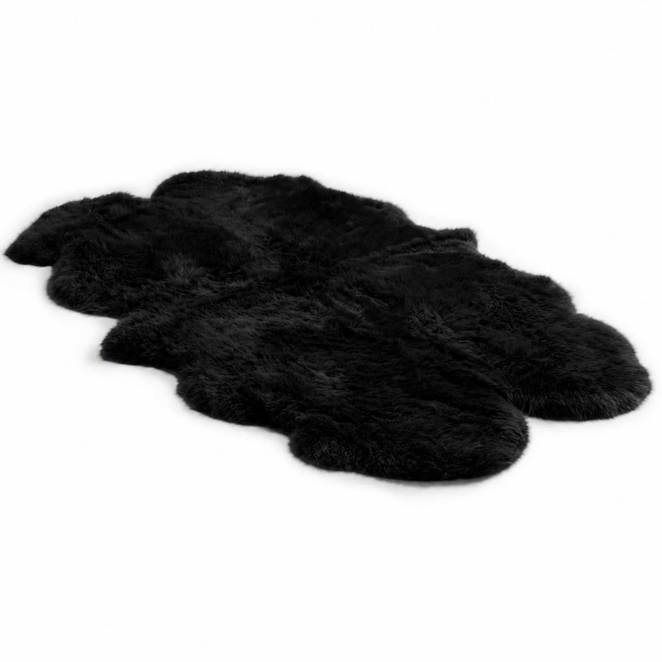 Luxury Genuine Sheepskin Rug Real Wool Throw, 180 x 110 cm, Black — image 1
