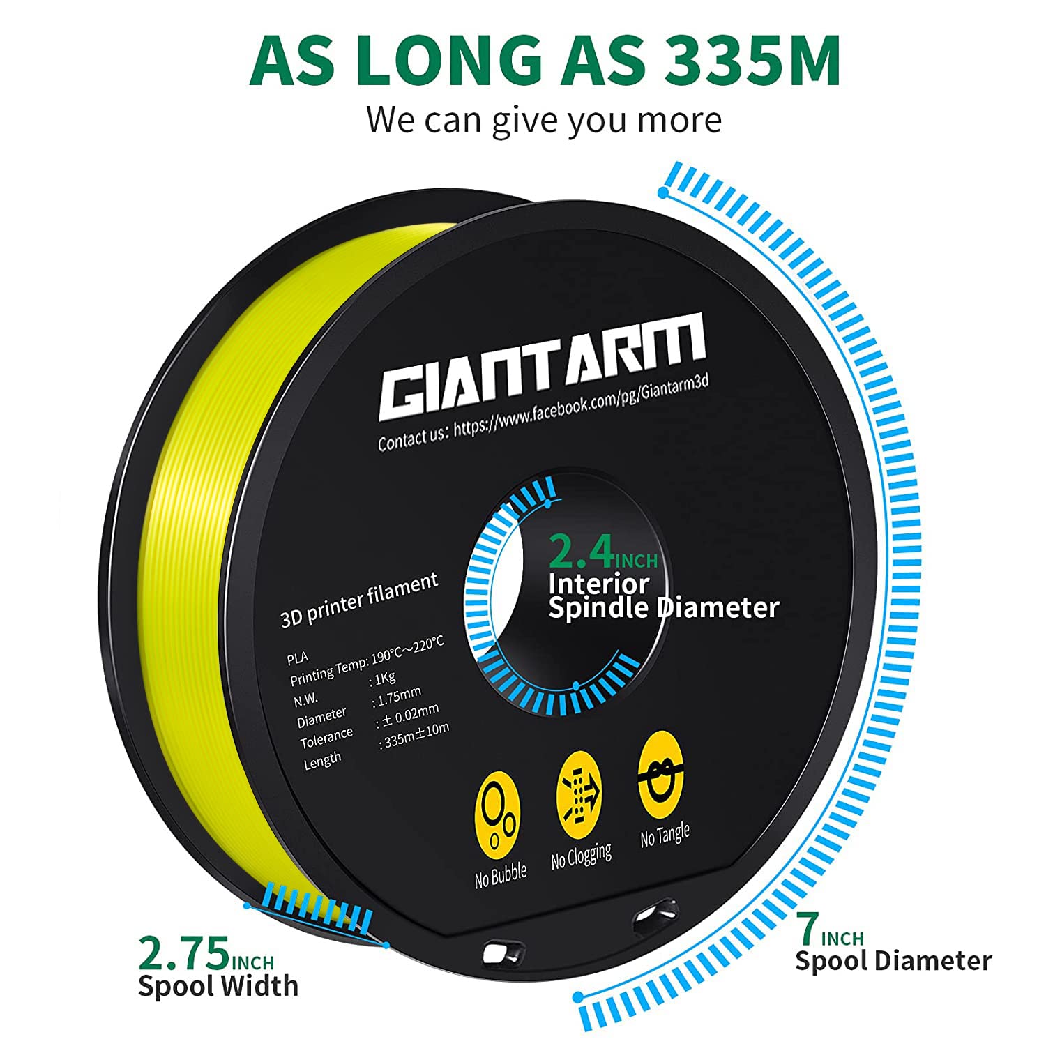 GIANTARM Filamento PLA 1.75mm Silk Giallo, Stampante 3D PLA Filamento 1kg Spool