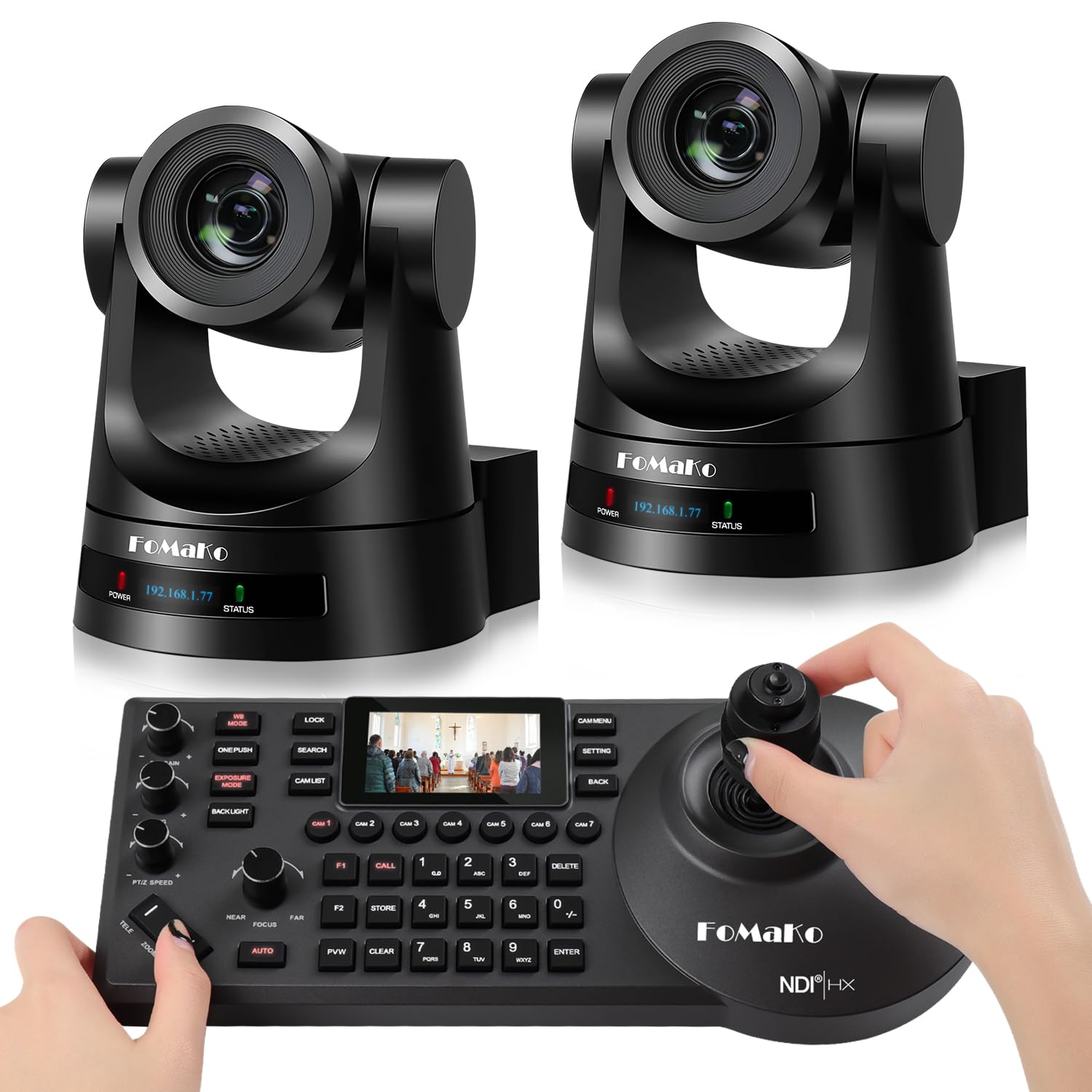 FoMaKo PTZ Camera 30X Bundle HDMI 3G-SDI IP PoE HDMI PTZ Camera for Church Worship(2pcs) PTZ Controller PoE IP PTZ Camera Controller Keyboard (PTZ Bundle FMK30SDIx2+KC608 Pro) BH302