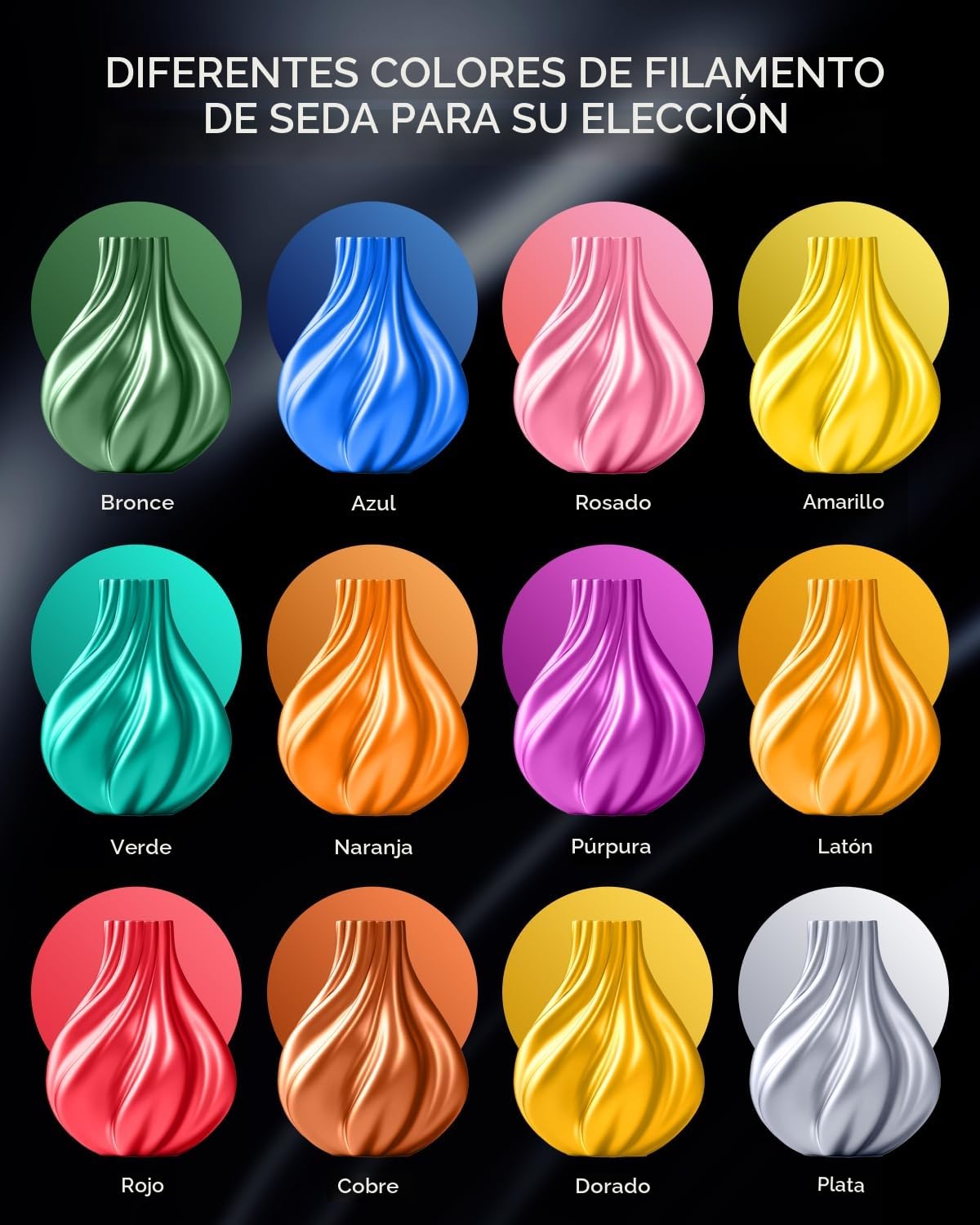 SUNLU PLA+ Silk Filamento 3D Seda Metálica 1,75 mm 1KG Plata