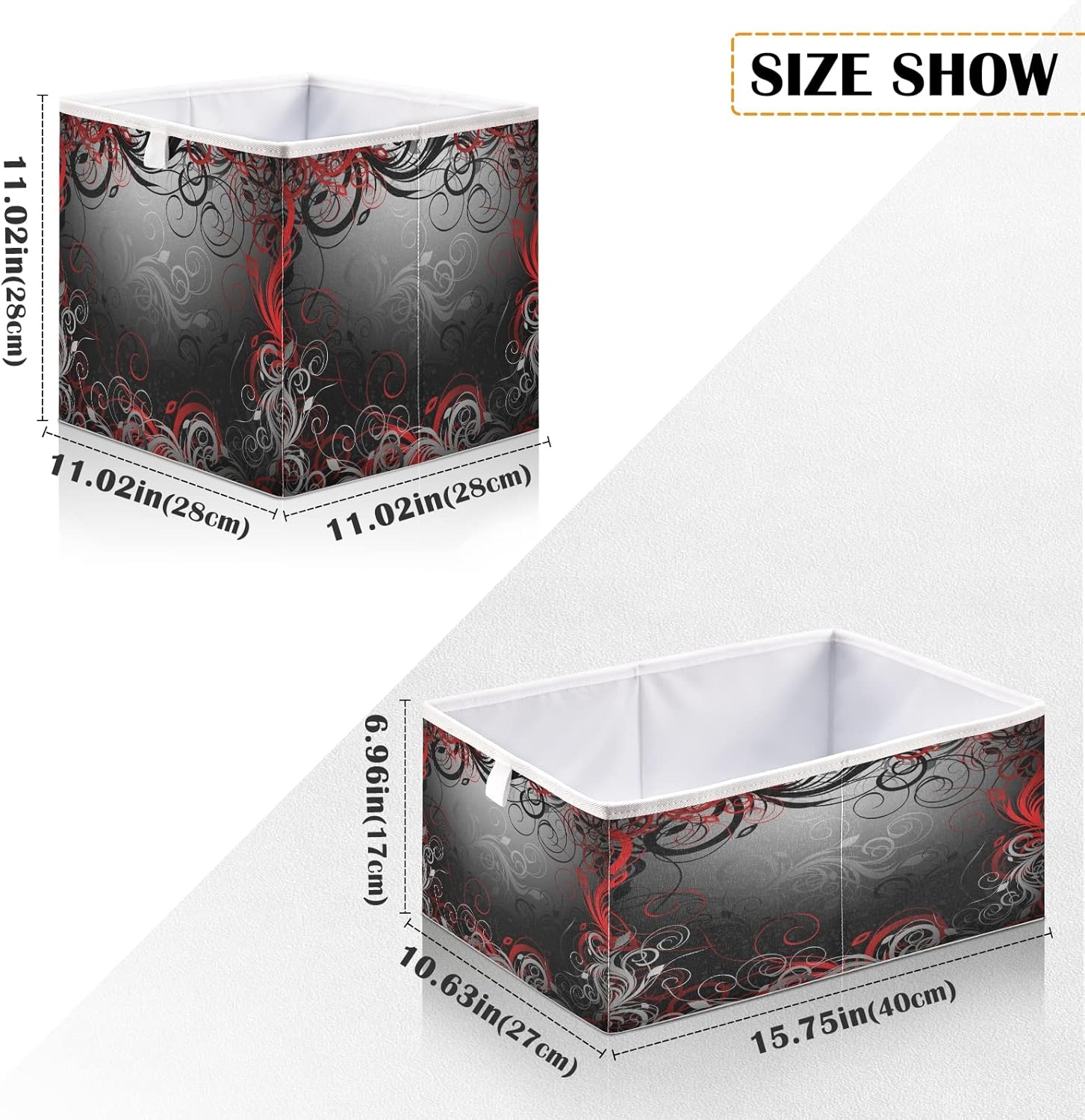 Blueangle Black Red Floral Cube Storage Bin, 11 x 11 x 11 in, Large Collapsible Organizer Storage Basket for Home Décor