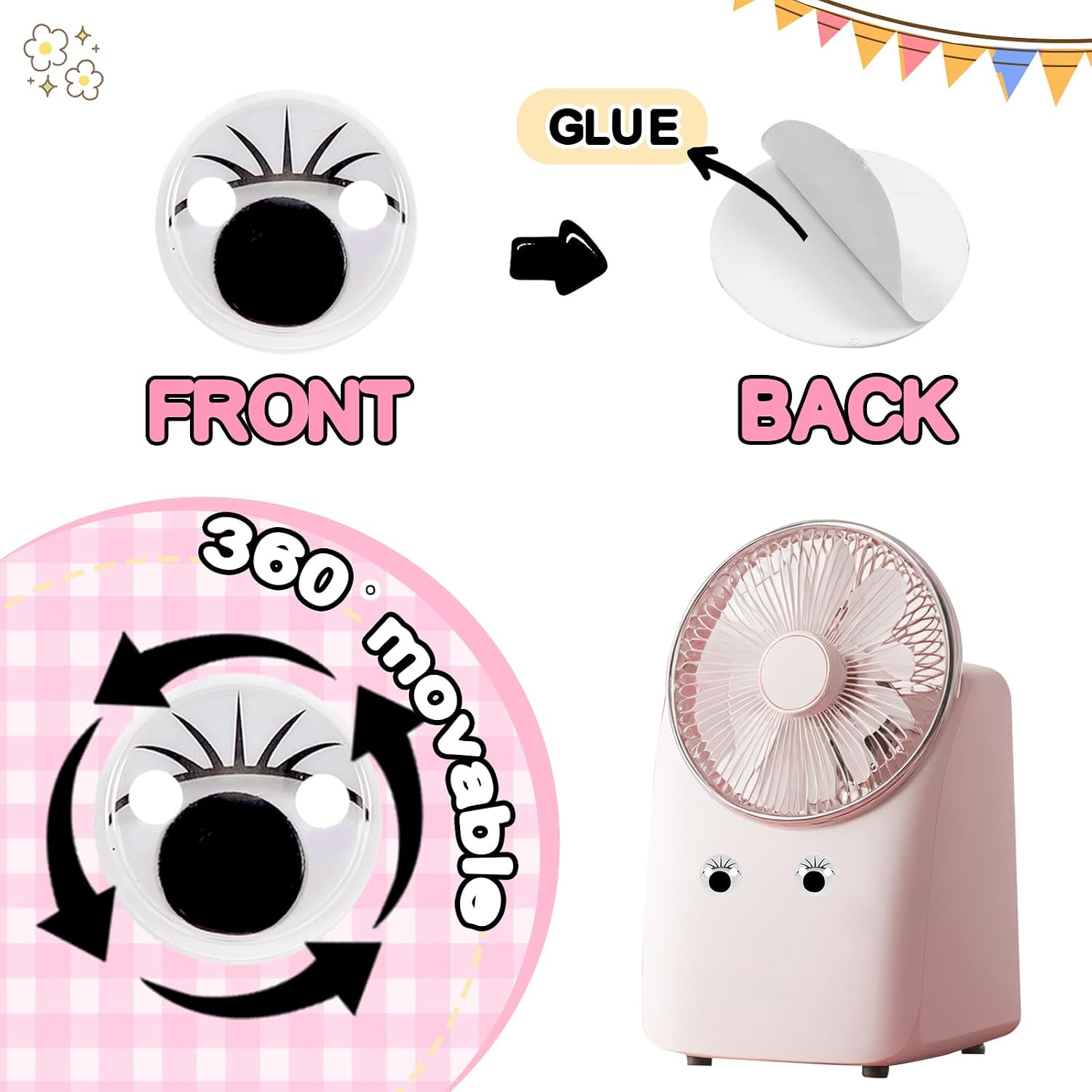 TOAOB 210pcs Black Wiggle Googly Eyes with Eyelashes Self Adhesive 12mm | Round Plastic Craft Sticker Eyes for DIY Crafts Decoration Scrapbooking