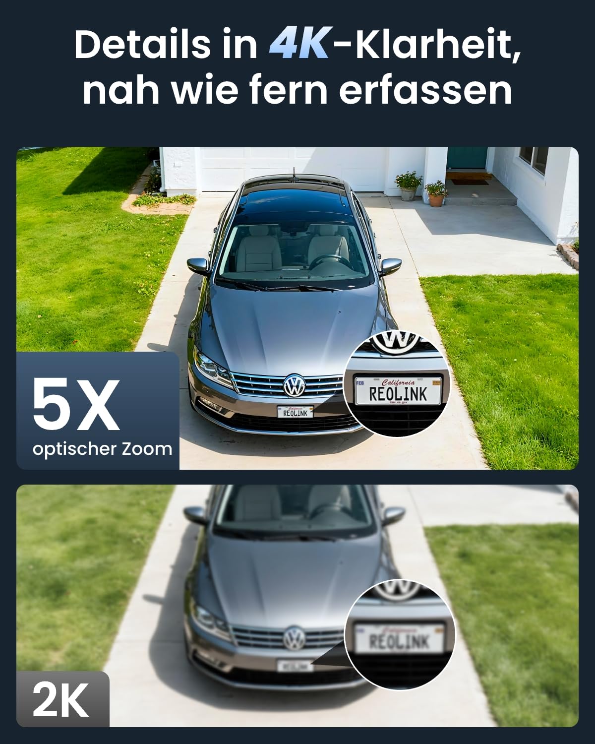 Reolink 4K 8MP Wi-Fi 6 Überwachungskamera Aussen mit 5X Optischem Zoom, Reibungsloser Fernzugriff mit H.265-Aufzeichnung, Farbnachtsicht, Intelligente Erkennung, 2-Wege-Audio, IP67, RLC-811WA