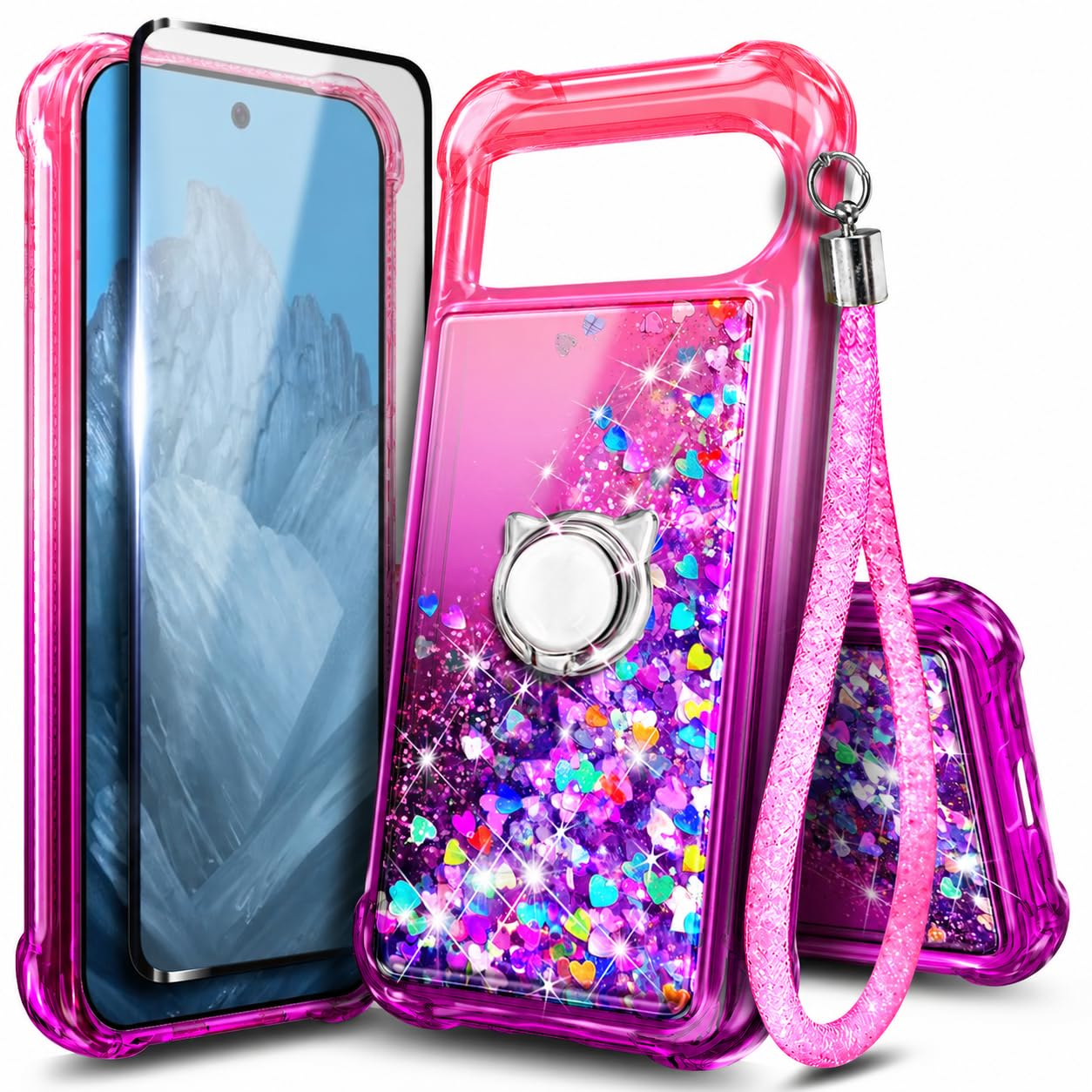 NGB for Google Pixel 10/10 Pro Case, Cute Liquid Glitter, Pink/Purple