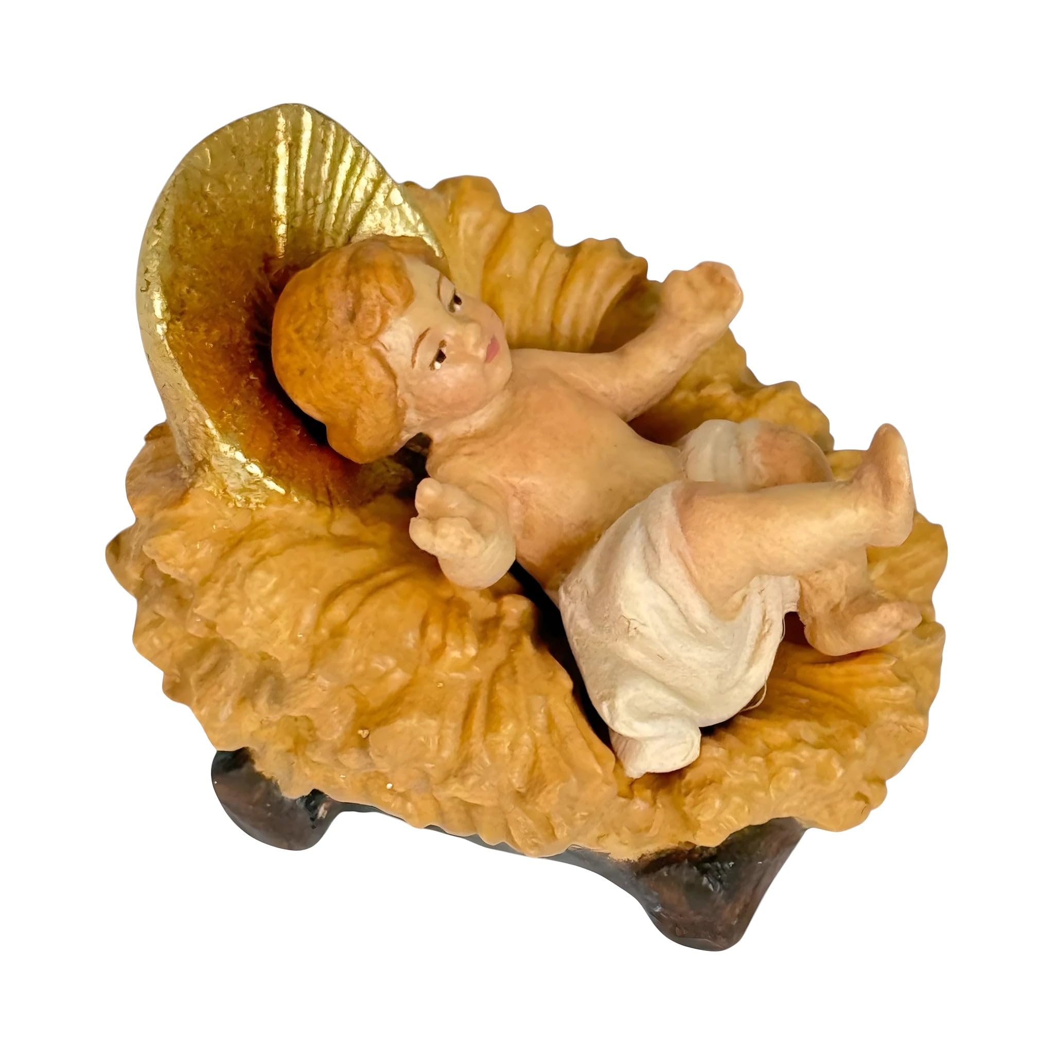Jesuskind auf separatem Kinderbett 14 cm | handgefärbtes Holz in Gröden | Krippe und Krippe