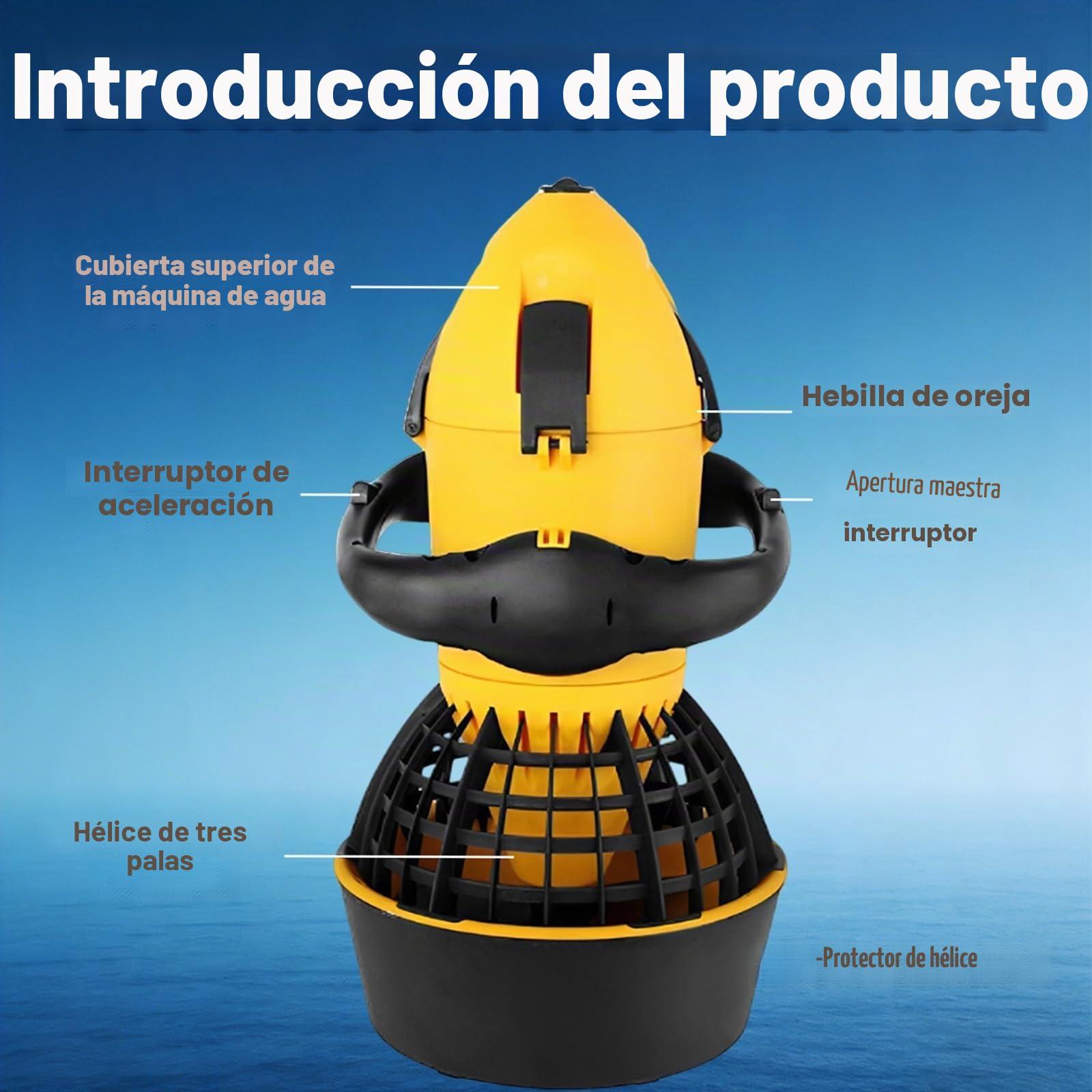 Scooter subacuático para Piscina, Scooter subacuático, Scooter de Buceo para Deportes acuáticos con Manillar, Scooter acuático Compacto y portátil para Adultos y niños