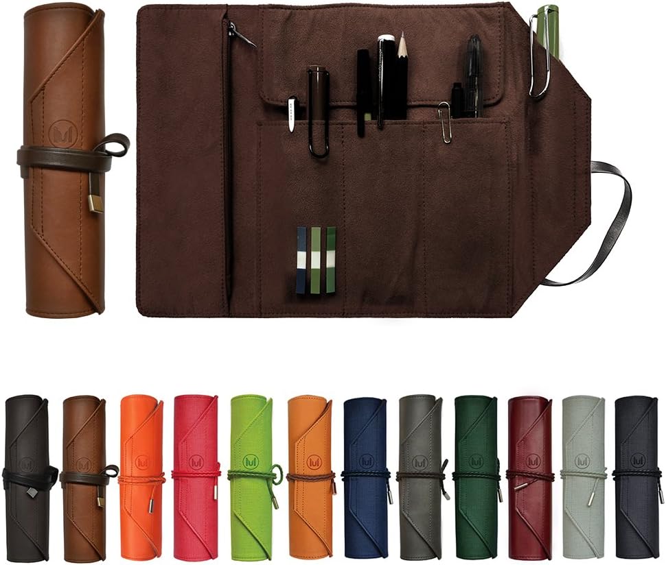 ContRoll Original Large-size Roll-up Pencil Case Pouch, Smooth Brown
