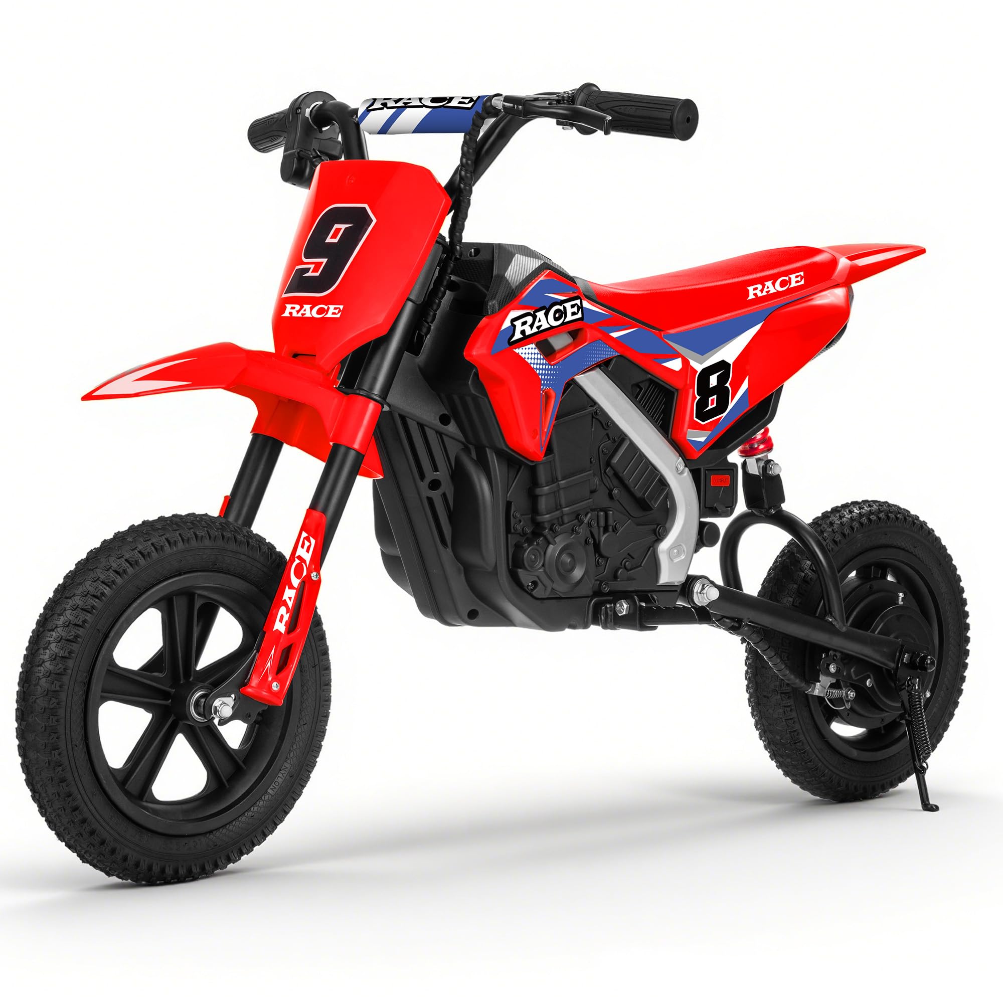 24V Electric Dirt Bike for Kids - Up to 11 MPH & 10 Miles Long-Range, Twist-Grip Throttle, 12" Knobby Tires, Spring Suspension, Music, 250W Electric Motorcycle for Kids 6-12 (Red)