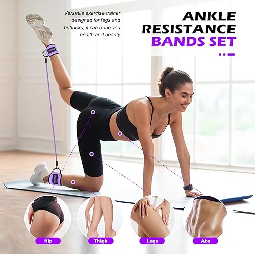 Miniatura 4 de Bandas de resistencia con puños, bandas de tobillo para entrenamiento, equipo de fitness en casa para piernas y glúteos, bandas de ejercicio para