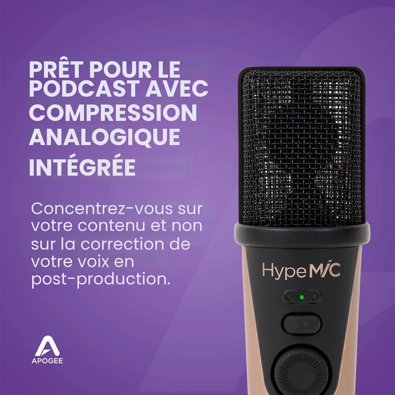 Apogee - HypeMIC - Microphone à condensateur USB cardioide avec compresseur intégré et sortie casque rose gold