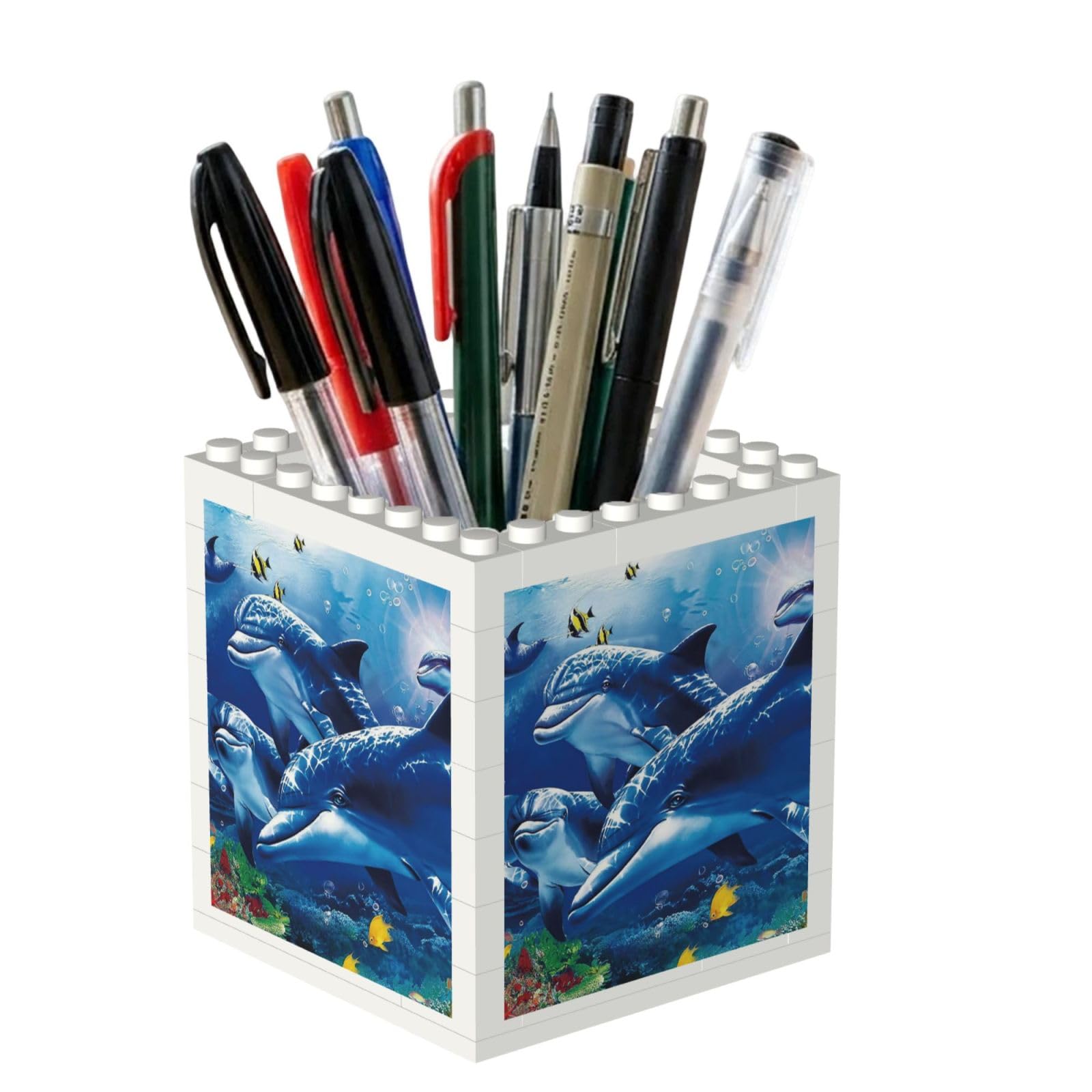 Poadnly Marine Life Blue Sea World Coral Dolphin, Pen Pot Pencil Holder for Office Home School, Compact Desk Organiser for Office Stationery