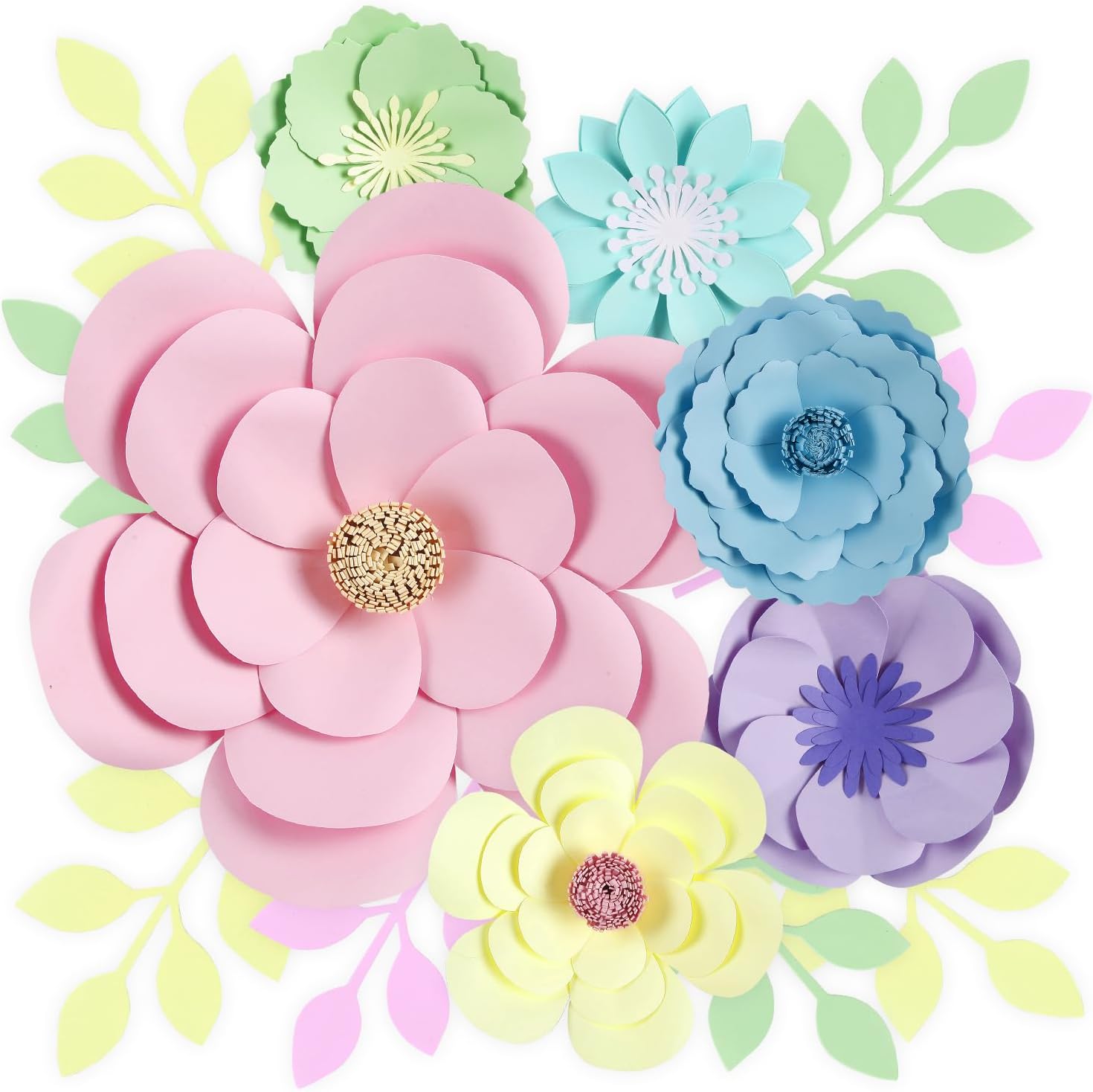 16 Pcs Pastel Floral Paper Flowers Decorations for Wall