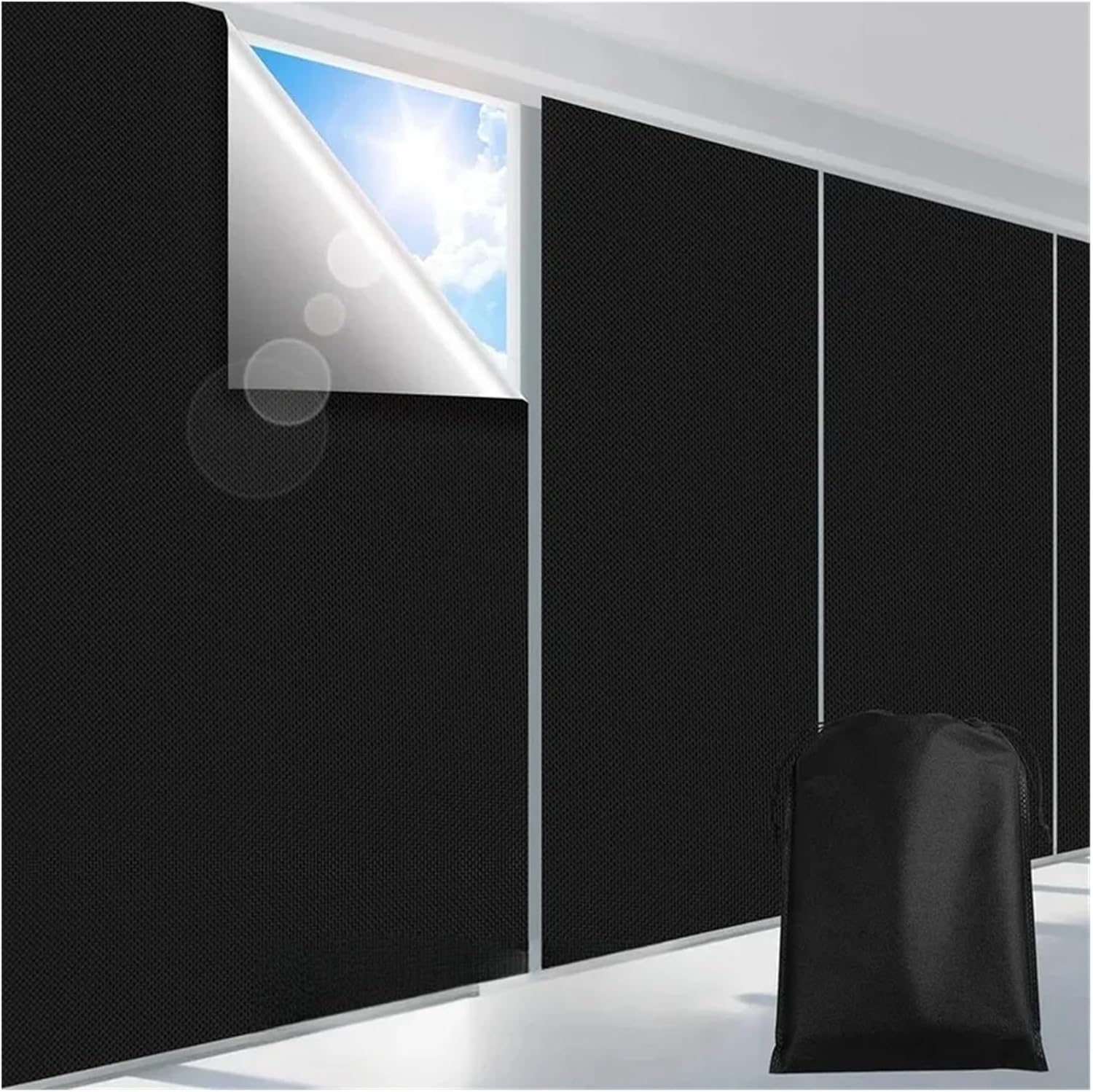 Portable Blackout Shades Temporary DIY Curtains for Home Bedroom Windows Non-Perforated Design for Window(145X300CM)