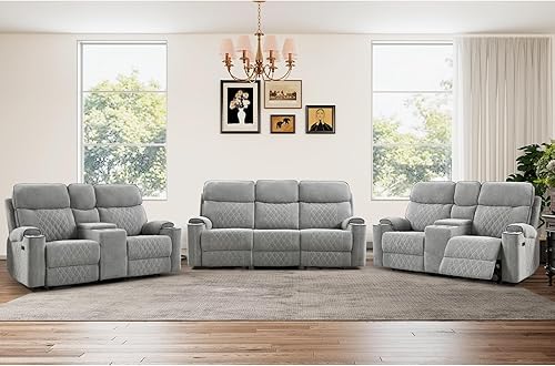 Miniatura 39 de Juego de sofá reclinable eléctrico de 2 piezas con puerto de carga, incluye silla reclinable eléctrica individual y sofá reclinable de 3 plazas para