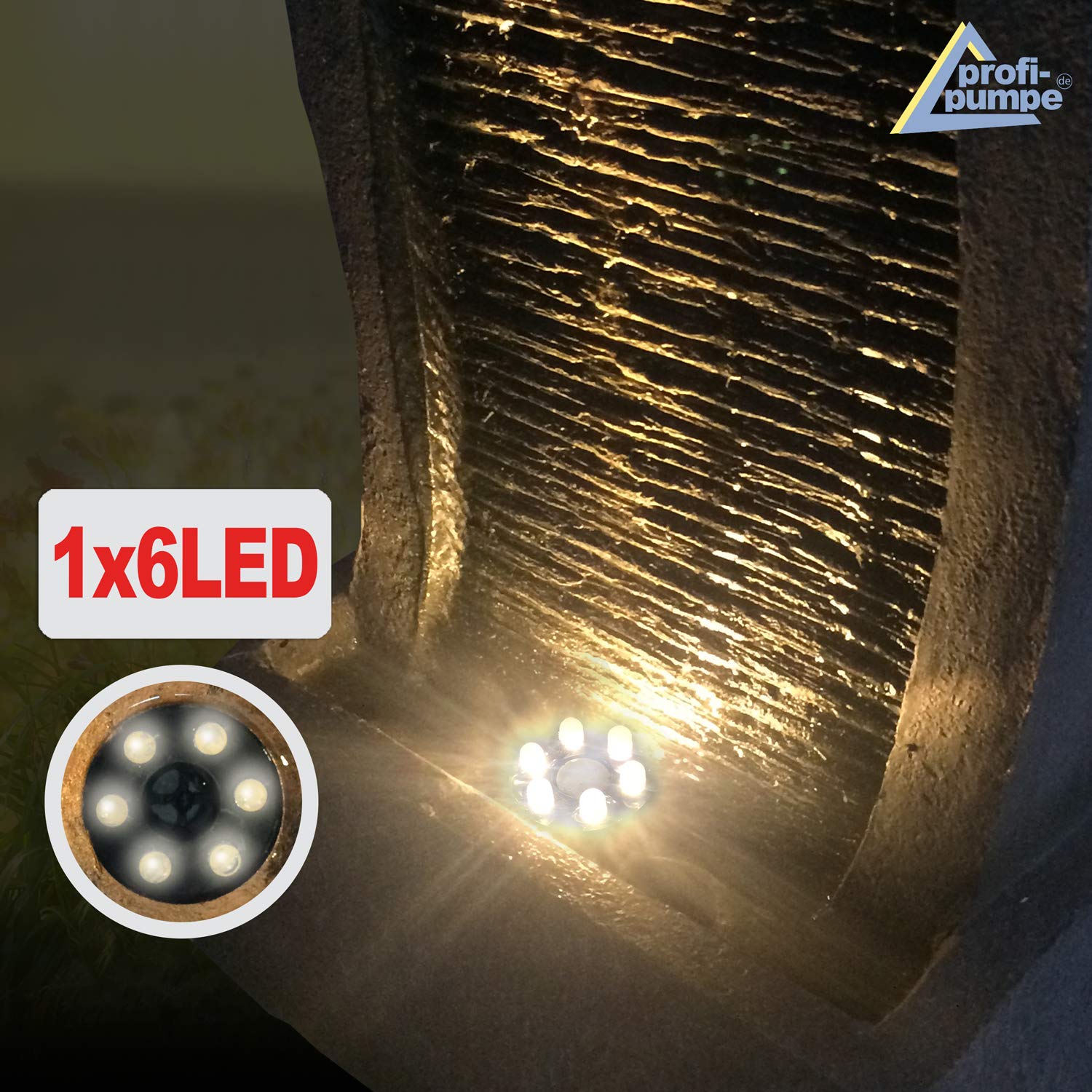 Fontana da giardino a energia solare, fontana decorativa a cascata, lampada da giardino, pompa per laghetto, per terrazza, balcone, con pompe, con batteria agli ioni di litio e luce LED (RHEIN-Gold)