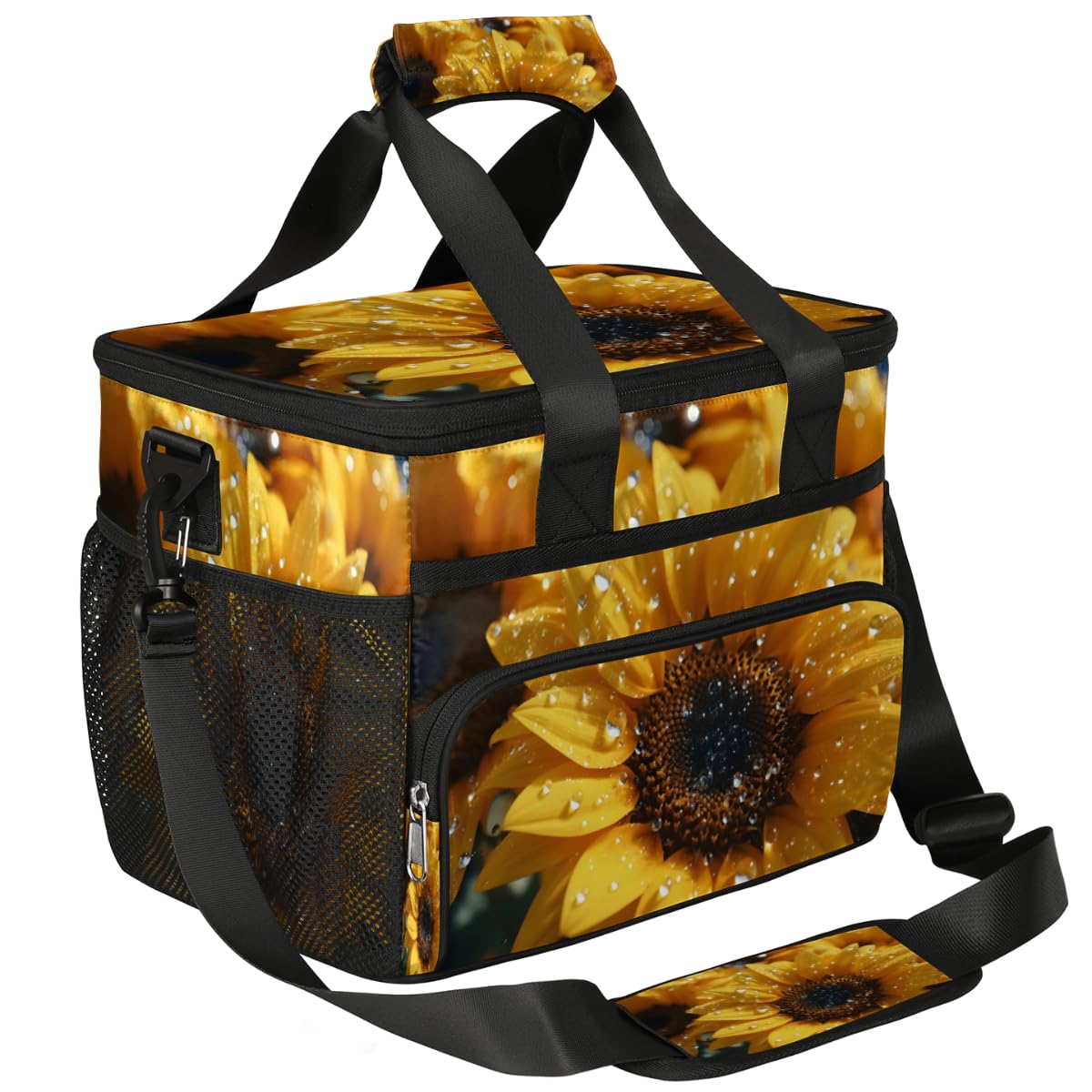 Summer Floral Insulated Picnic Backpack Lunch Box for Women Men Picnic Basket Tote Lunch Bag Picnic Bag Portable Lunch Bags for Picnic, Beach, Work, Trip,Office, Camp Sunflower Rain