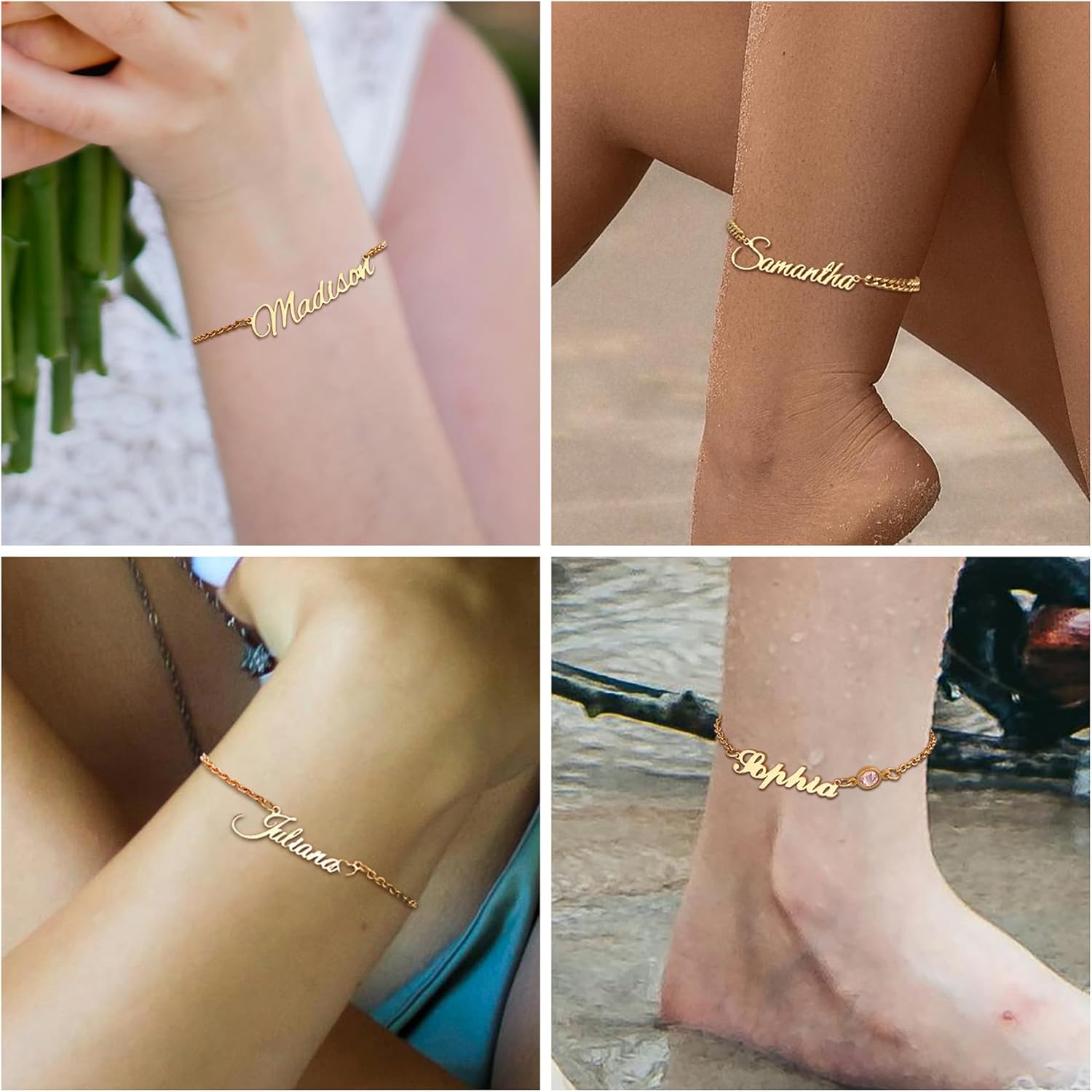 MMXX Personalized Name Bracelet or Anklet for Women Custom Gold/Silver/Rose Gold Nameplate Bracelets with Birthstone Gift for Mother Girlfriend Daughter - Image 6