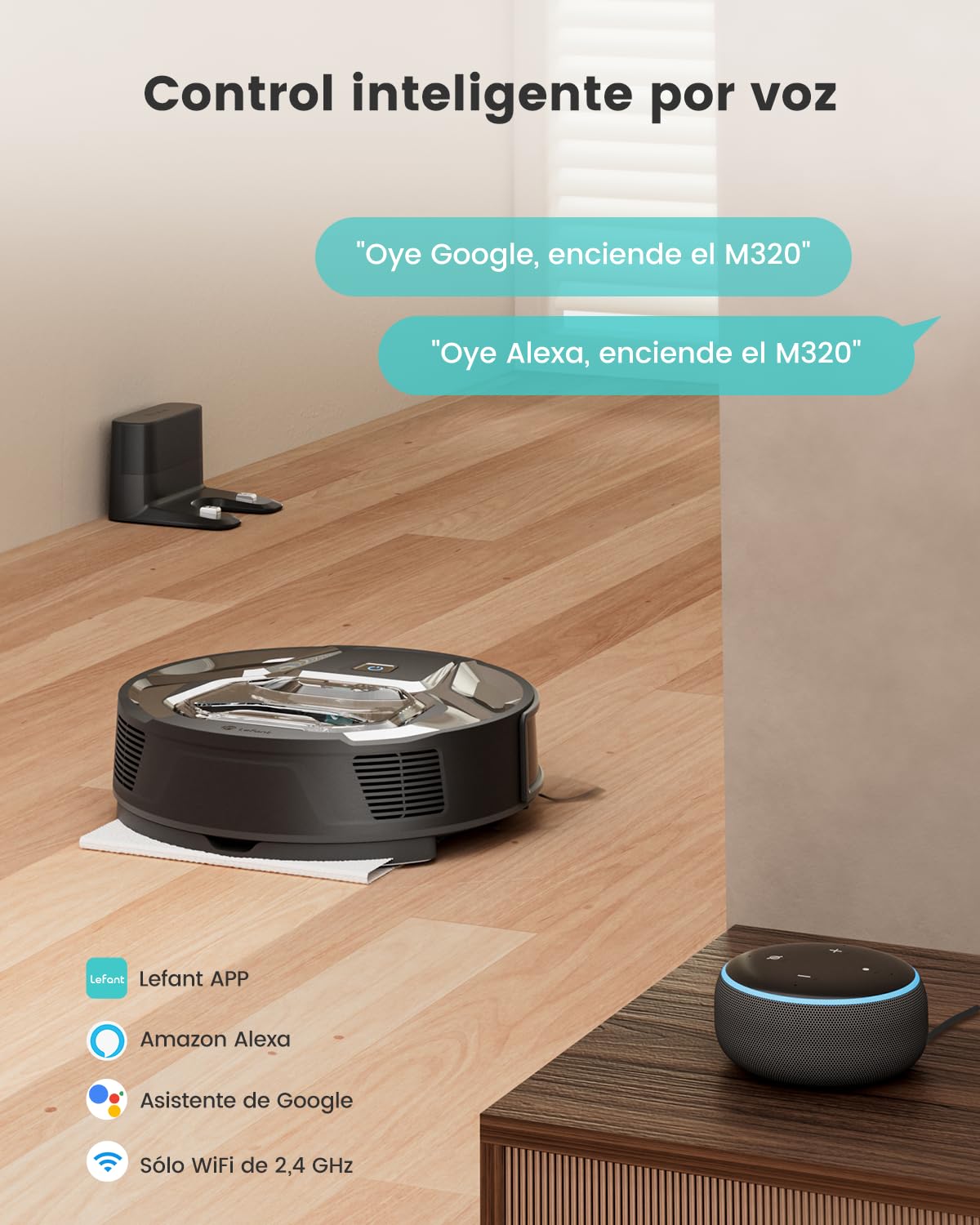Lefant M320 Robot 3-en-1, Aspira 6000Pa y Friega, Navegación Precisa, 800ml Tanque, 210min, WiFi/App, Ideal para Mascotas