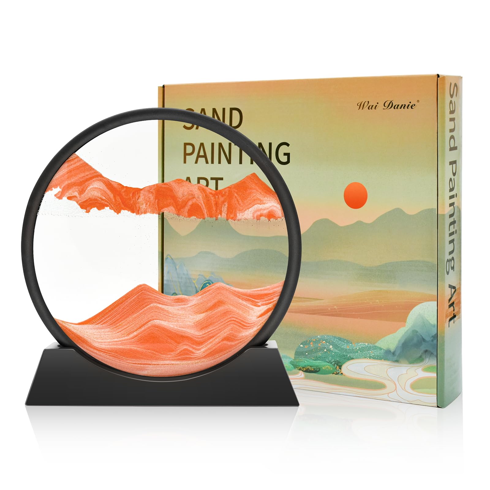 Wai Danie Pittura di Sabbia Che Scorre Quadro Sabbia Movimento sabbia dinamica 3d Hourglass Deep sea Sandscape Display Decorazioni la Casa e l'ufficio Giocattoli da Scrivania per Adulti (Arancione12“)