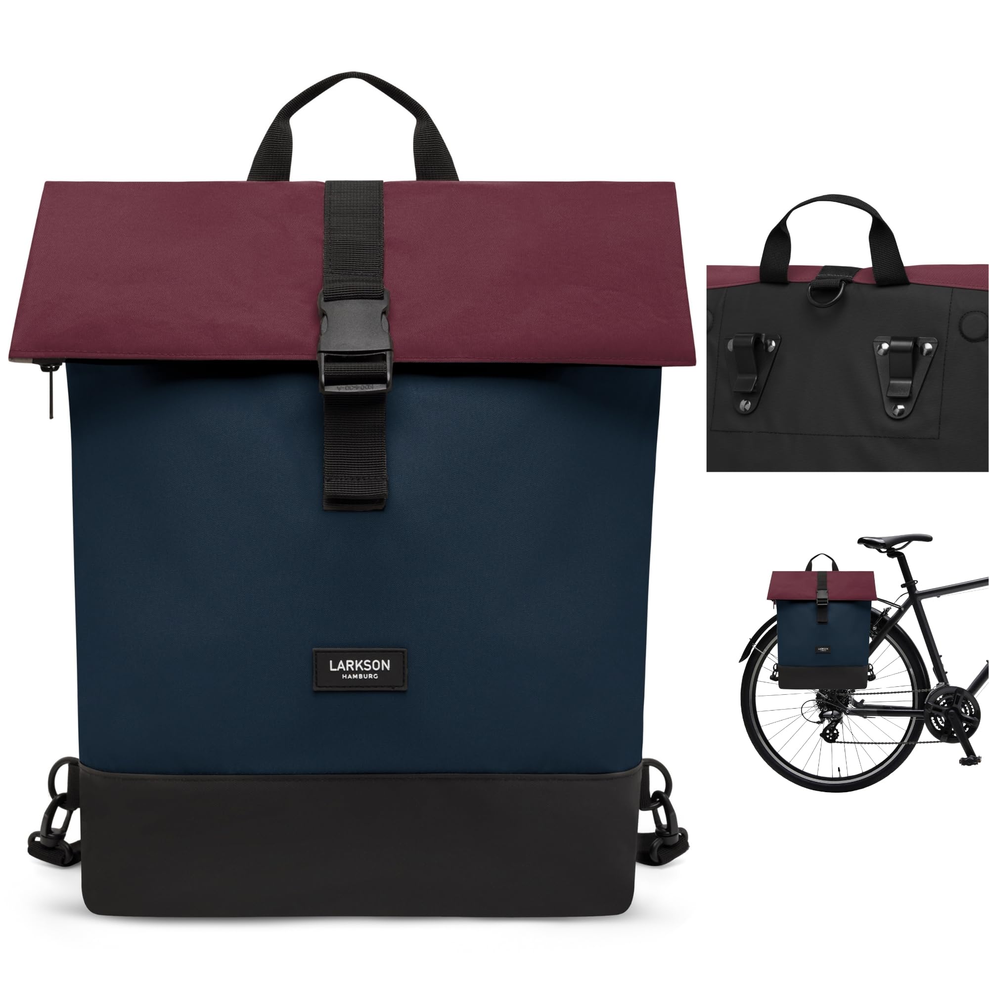 LARKSON Bike Pannier Bags Blue Red - Tammo Bike - 2 in 1 Cycle Backpack & Bicycle Bag for Rear Carrier, Made of Recycled Material - Water-Repellent โ image 1