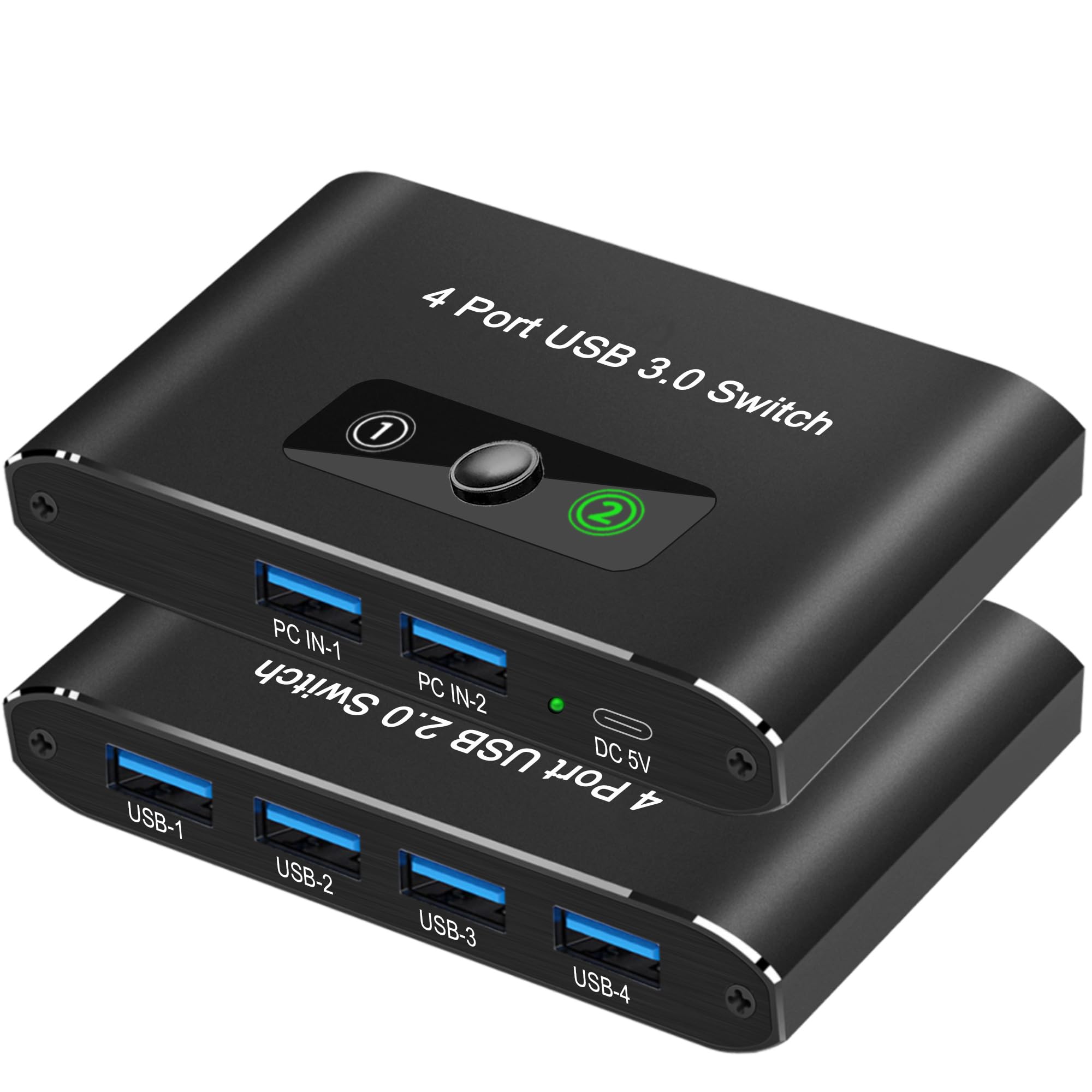 USB Switch, USB Switcher 2 Computers, USB 3.0 Switch Sharing 4 USB Devices KVM Switcher Box for PC, Printer, Scanner, Mouse, Keyboard with 2 Pack USB