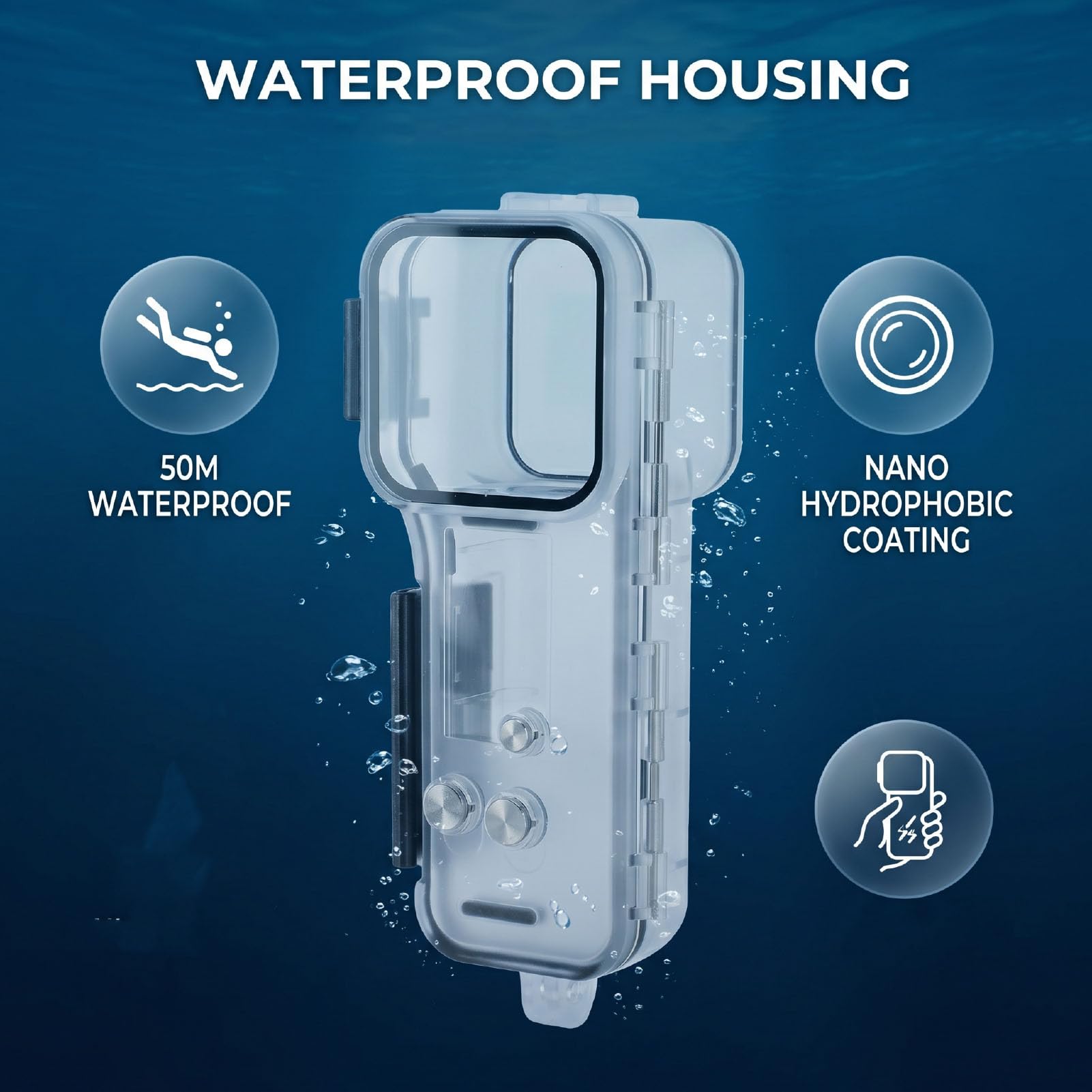 Jectse Custodia Impermeabile IPX8 per 4 Action Camera, Custodia Subacquea da 164 Piedi con Vetro Antiriflesso, per Snorkeling, Immersioni, Surf