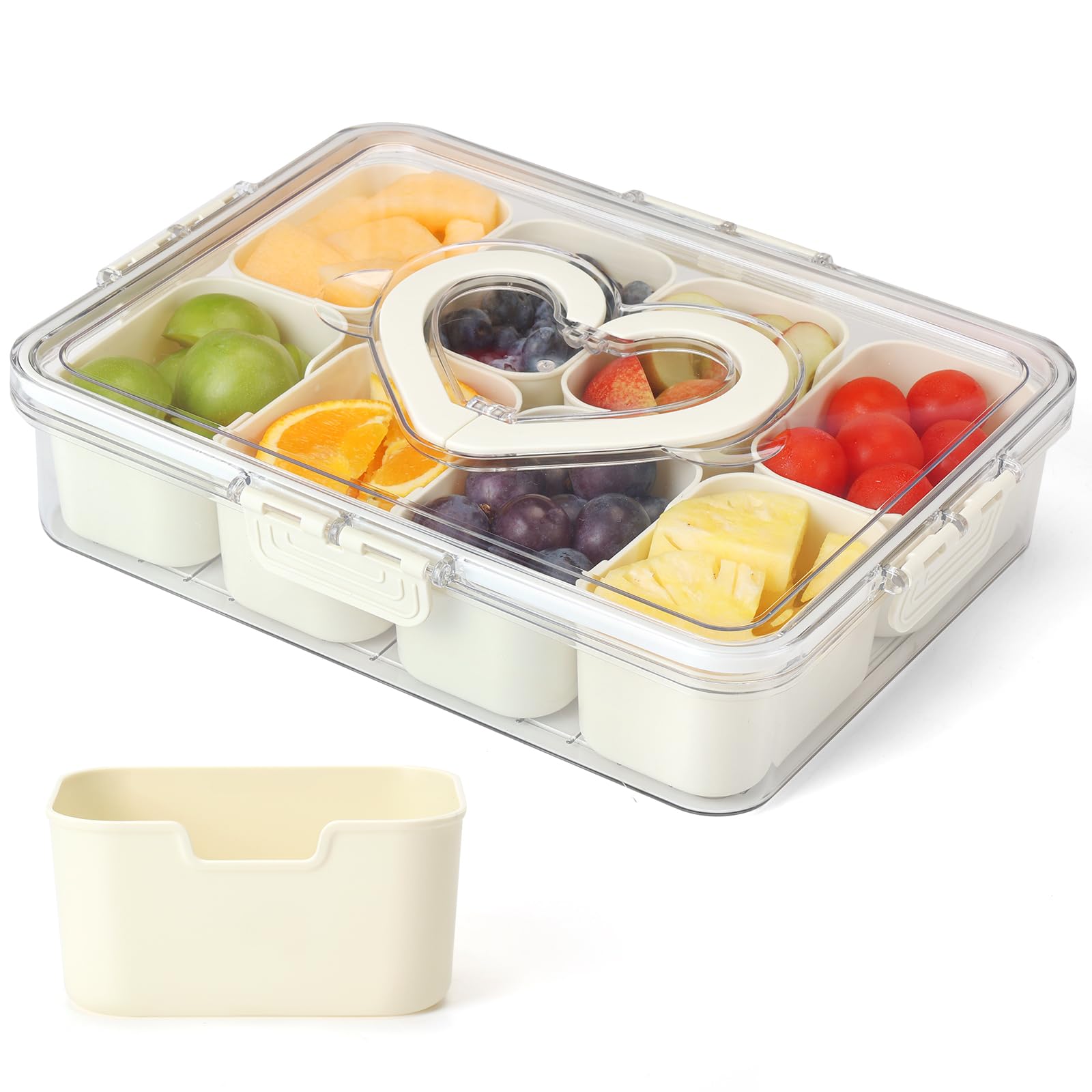 Stormshopping Snack Box with Compartments Tray, Plastic Divided Snack Tray with Lid for Food Container, 8 Removable Compartment Snackle Box Organizer for Charcuterie Candy, Fruits, Snacks, Nuts