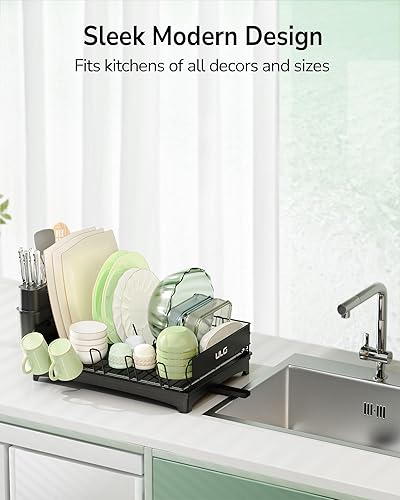 Miniatura 5 de ULG Escurridor de platos con escurridor, escurridor de platos para encimera de cocina, escurridor de platos a prueba de óxido con soporte