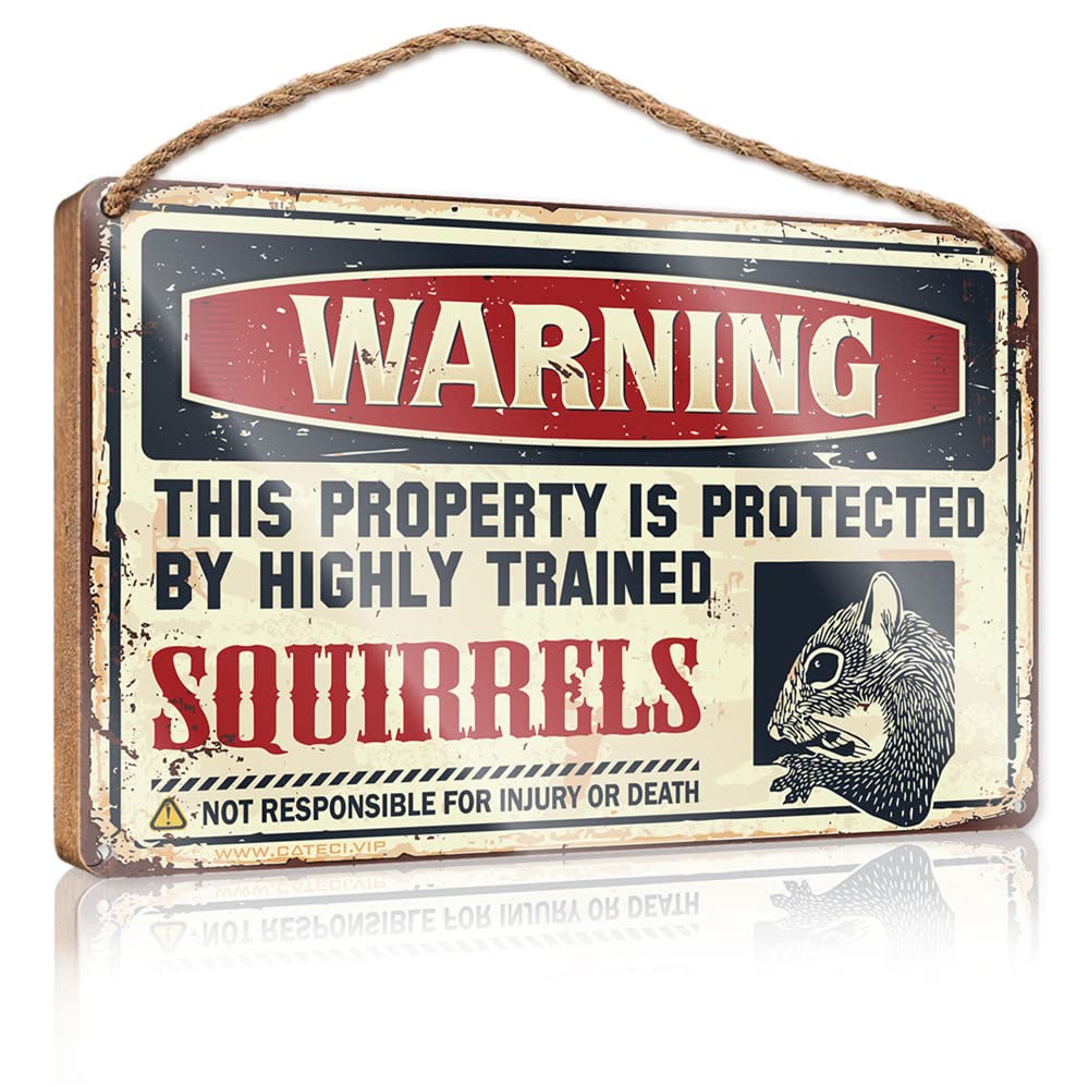 Dtha One Color Bathroom Signs Decor Funny Warning This Property Is Protected By A Highly Trained Squirrel Wooden Sign Funny Bathroom Signs Spring Decor