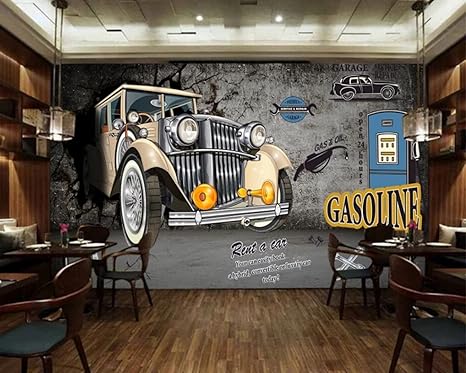 Amazon リビングルームの3dウォールミューラル壁紙レトロなヴィンテージ車壊れた壁レストランバー家の装飾壁の写真壁紙3d 150 105cm 壁紙