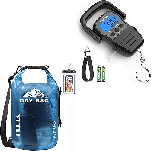 HEETA - Bolsa impermeable para mujer y hombre, color azul transparente, paquete de 5 L con escala de peces con pantalla LCD retroiluminada