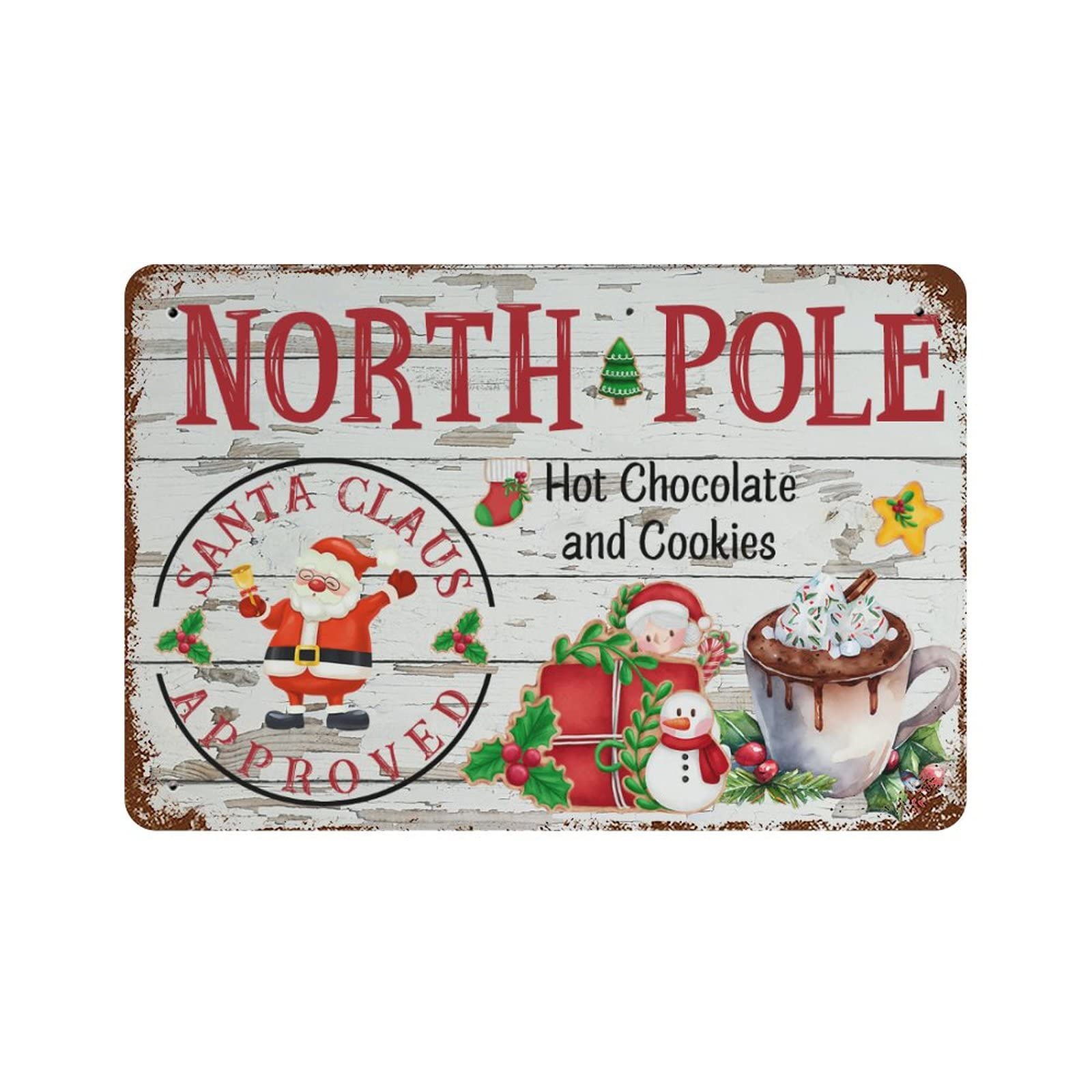 Panneau de Noël en étain robuste à motif rétro pour décoration de maison
