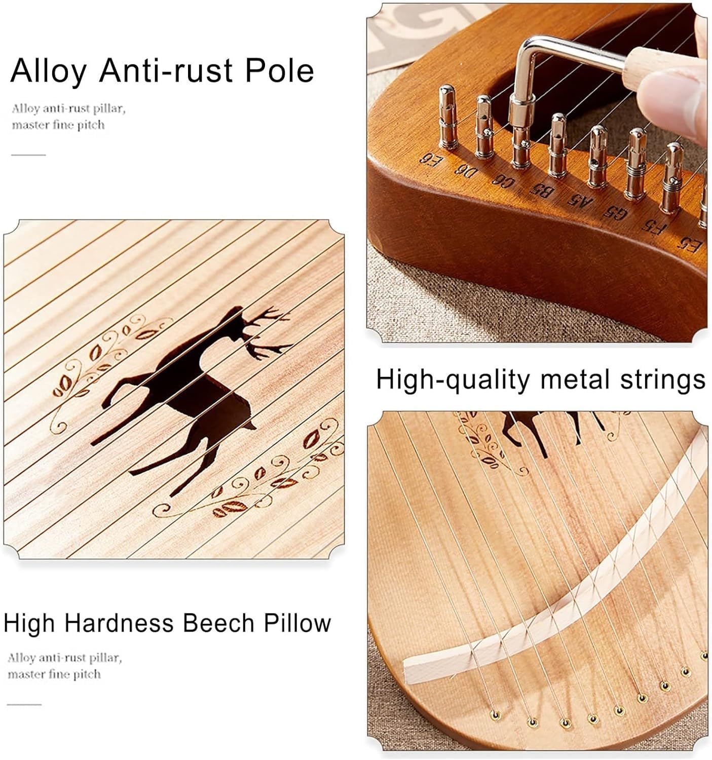 Generico Arpa in Moo, Accordata con Tasti in Carbonio per Pianoforte, Strumento A 24/27/32 Corde, Set Terapeutico per Insegnamento E Performance, Kit di Accessori per Principianti (32 Strings)