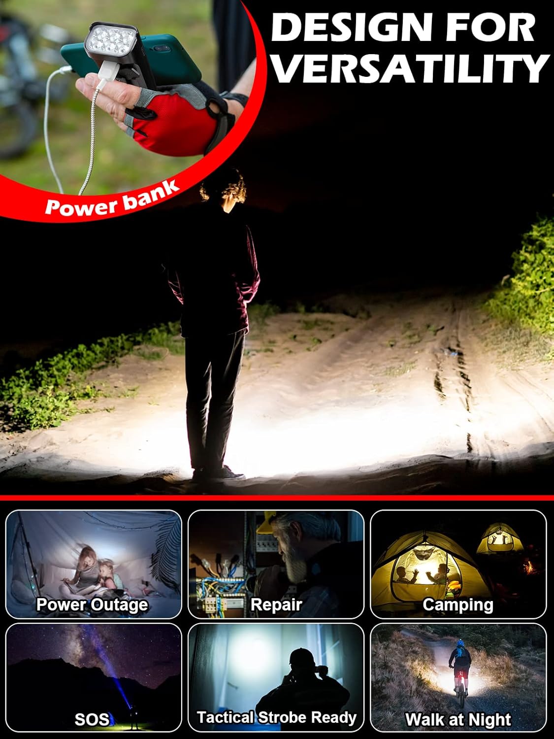 High Lumens Bike Lights Front and Back for Night Riding, 10000mAh USB Rechargeable 6 LED Bicycle Light, 5+5 Modes Bike Headlight and Tail Light Set Runtime 60+ Hrs, IPX5 Waterproof