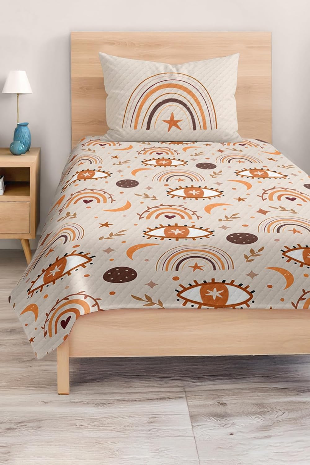 SODEF Bedding Set Twin Size Eye and Sky Patterned Quilt Set for Kids and Teens Room, Lightweight Cotton Polyester Blend, 2 Piece Set - Multicolor, One Size