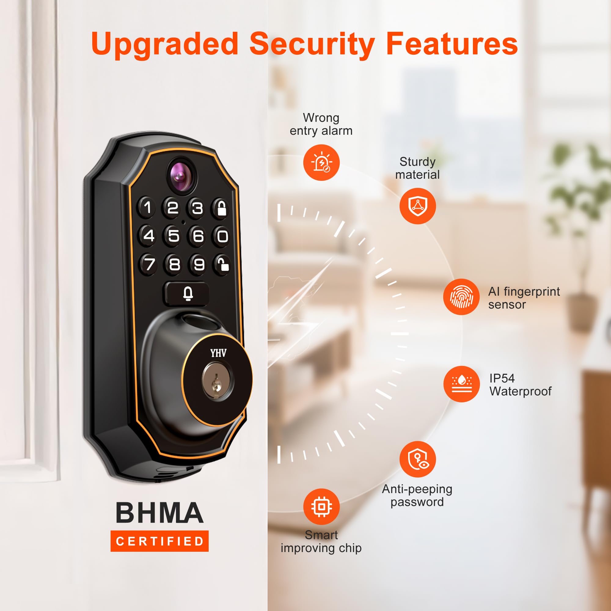 Keyless Entry Door Lock with Camera Electronic Smart Lock Fingerprint Keypad Deadbolt with Code, App Remote Control, Auto Unlock, Wi-Fi Connected, Doorbell for Front Door